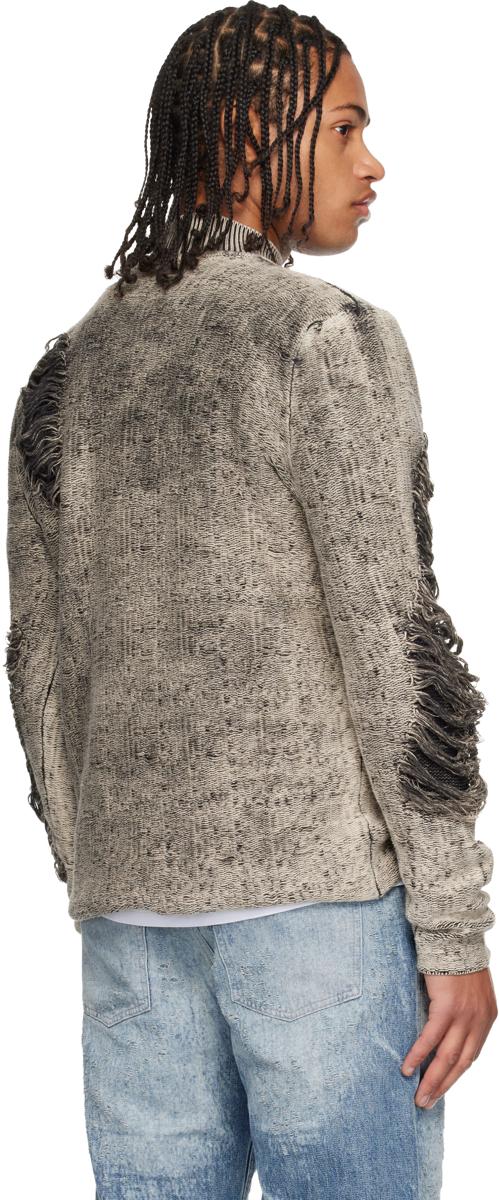 Diesel Destroyed Jumper With Floating Yarns In Gray