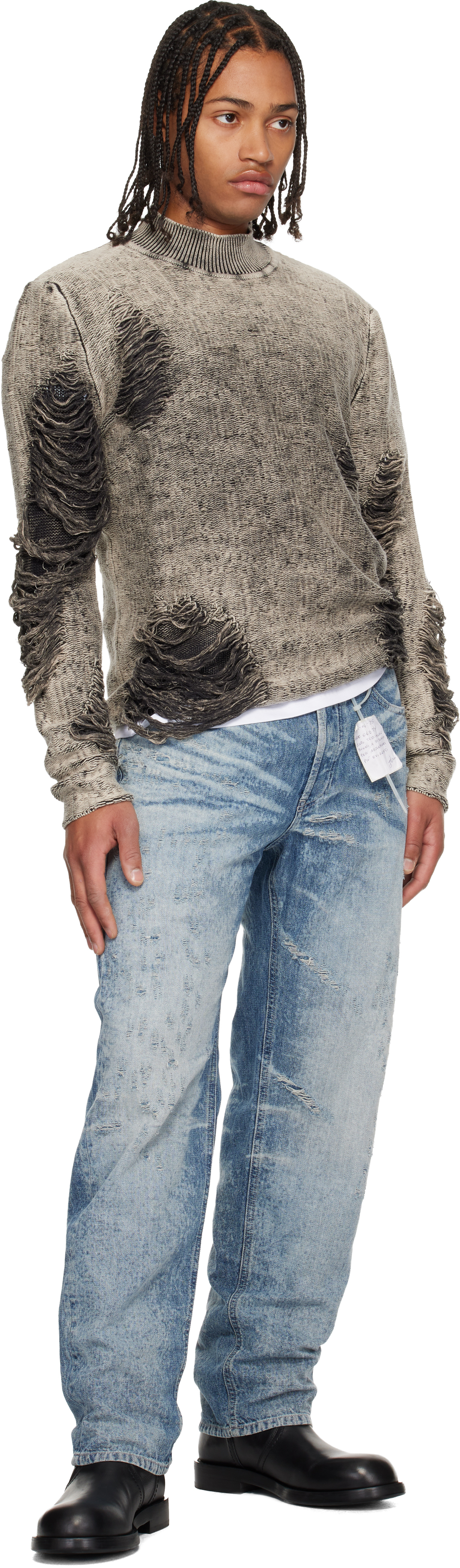 Diesel Destroyed Jumper With Floating Yarns In Gray