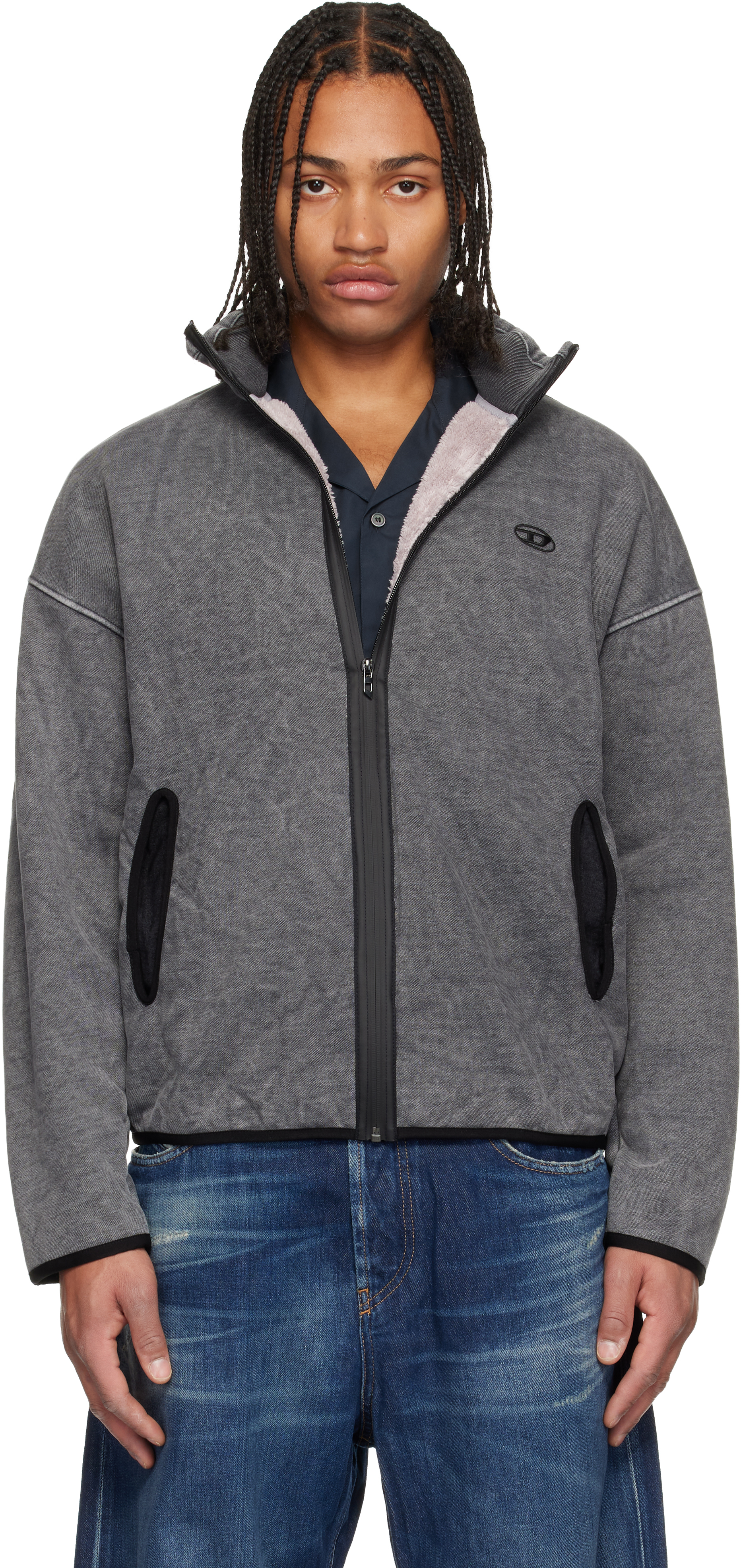 Diesel Mens S-baty Zipped Stretch Cotton-jersey Sweatshirt 02a In Gray
