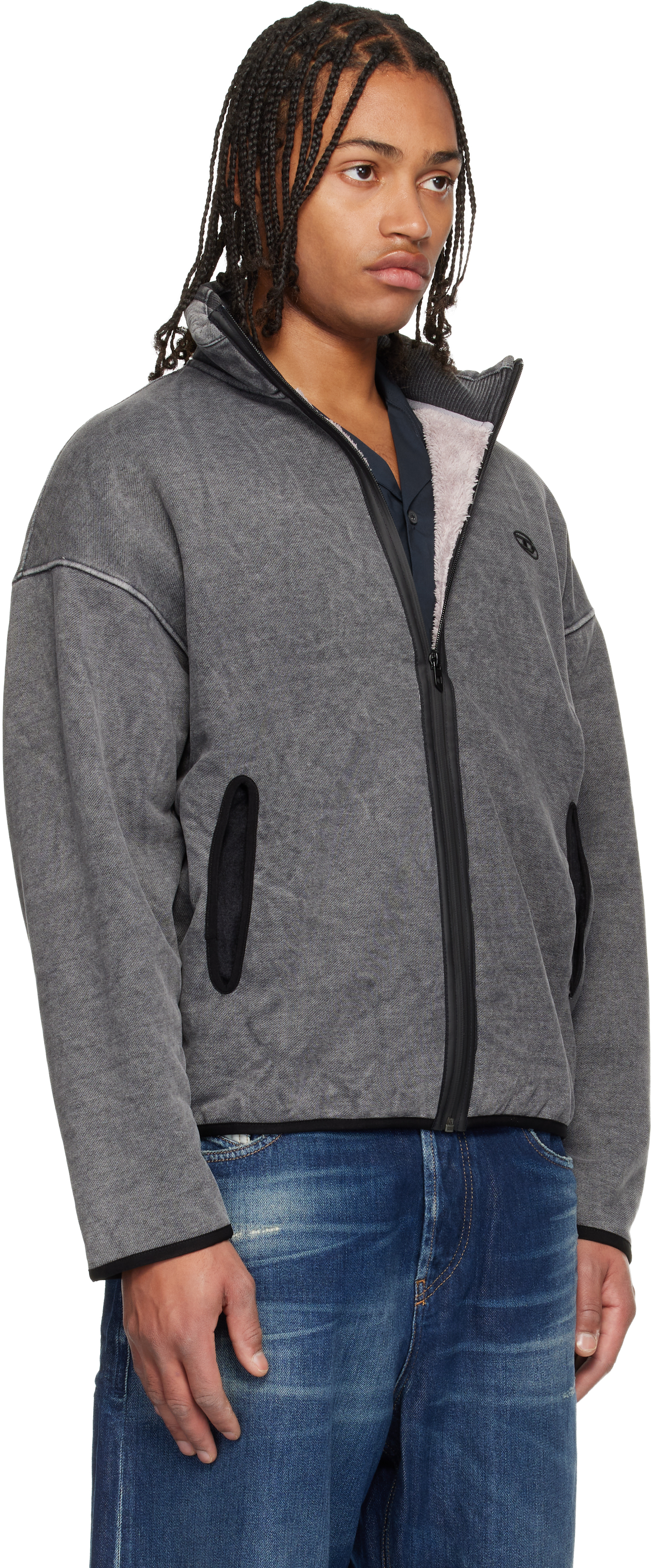 Diesel Mens S-baty Zipped Stretch Cotton-jersey Sweatshirt 02a In Gray