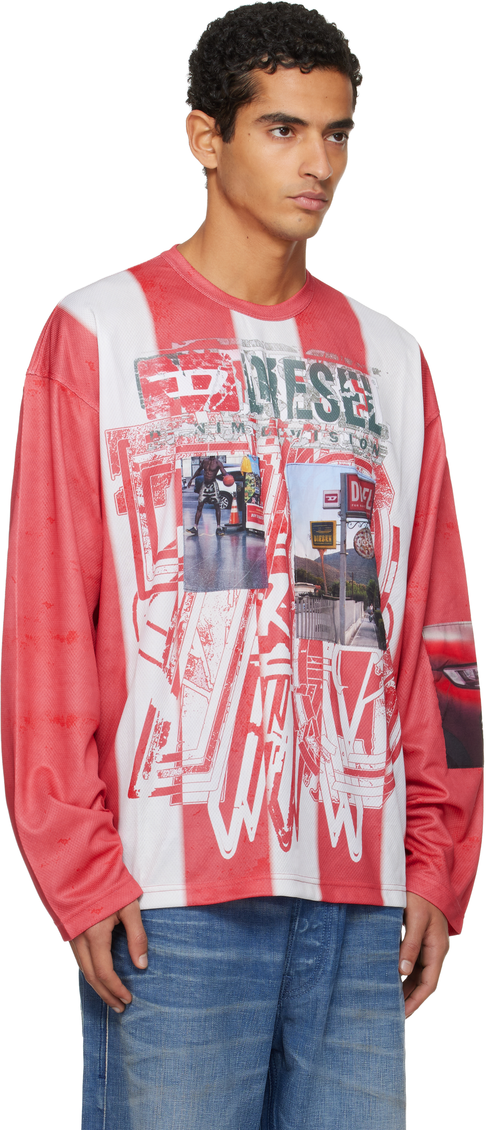 Diesel Striped Long-sleeve T-shirt With Photo Patches In Multi