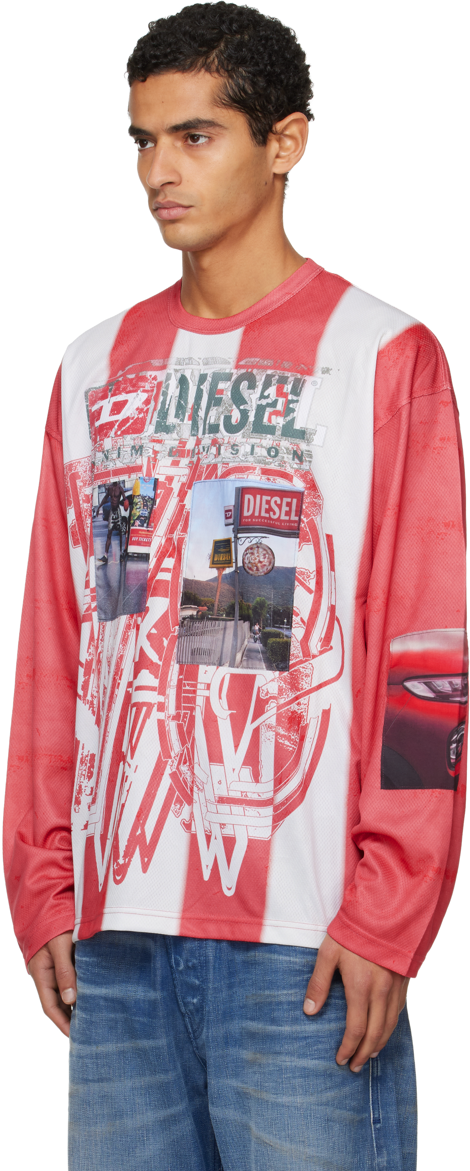 Diesel Striped Long-sleeve T-shirt With Photo Patches In Multi