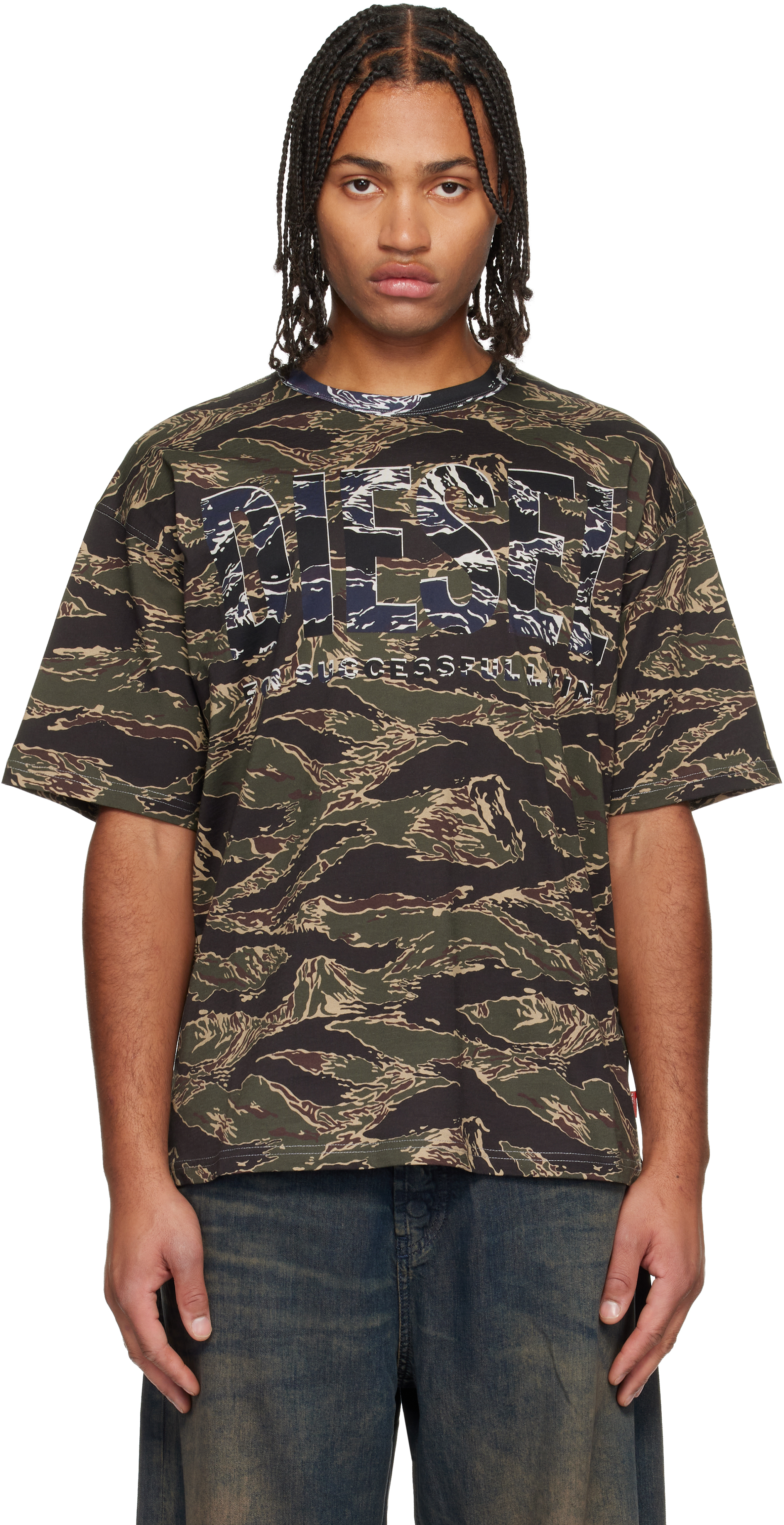 Diesel T-boxt-t22 Tiger-stripe Logo T-shirt In Brown