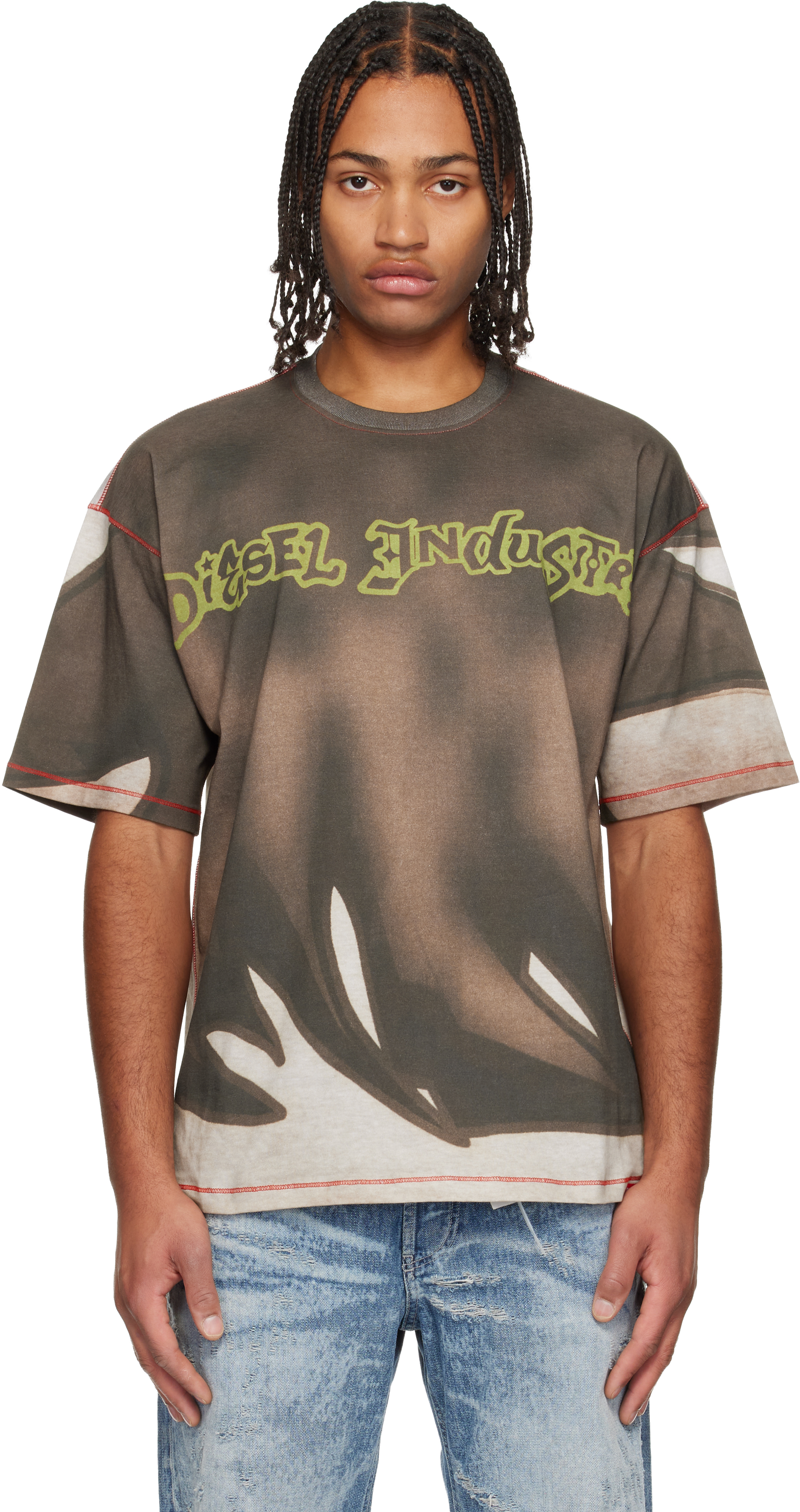 Diesel Dark Brown Graphic T-shirt In Multi