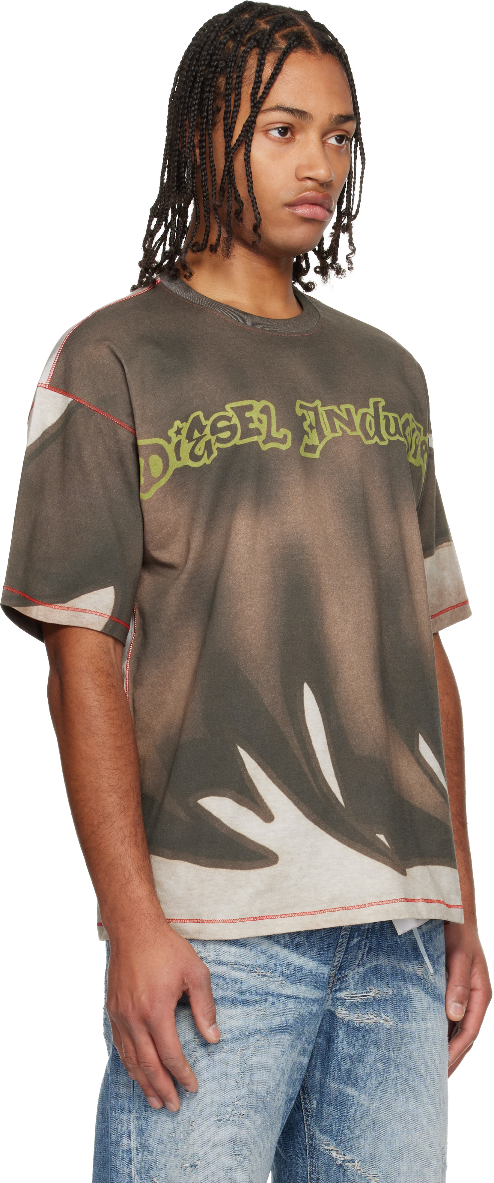 Diesel Dark Brown Graphic T-shirt In Multi