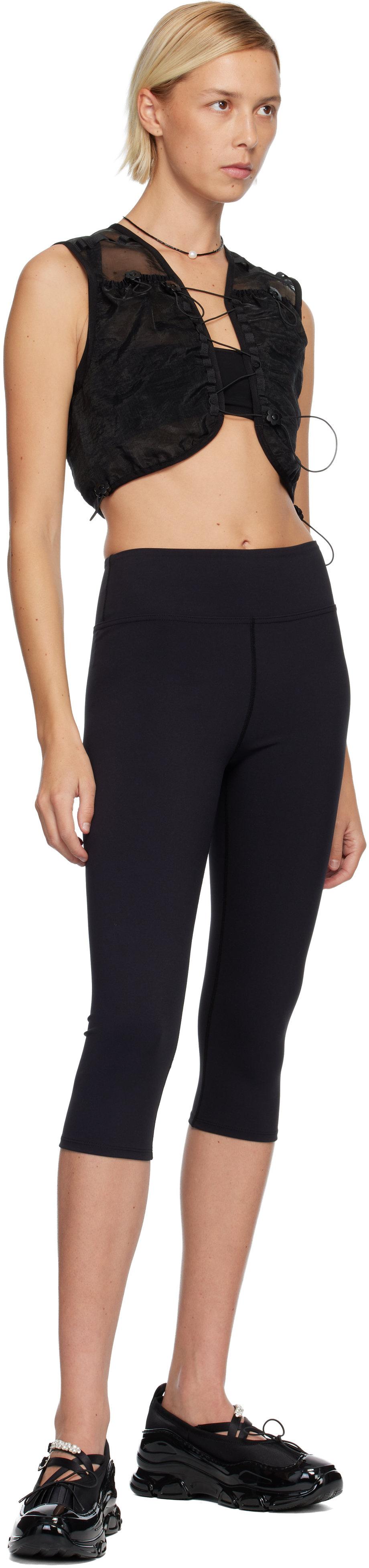 Cecilie Bahnsen Sheer Sleeveless Vest With Drawstring And Buttons In Black