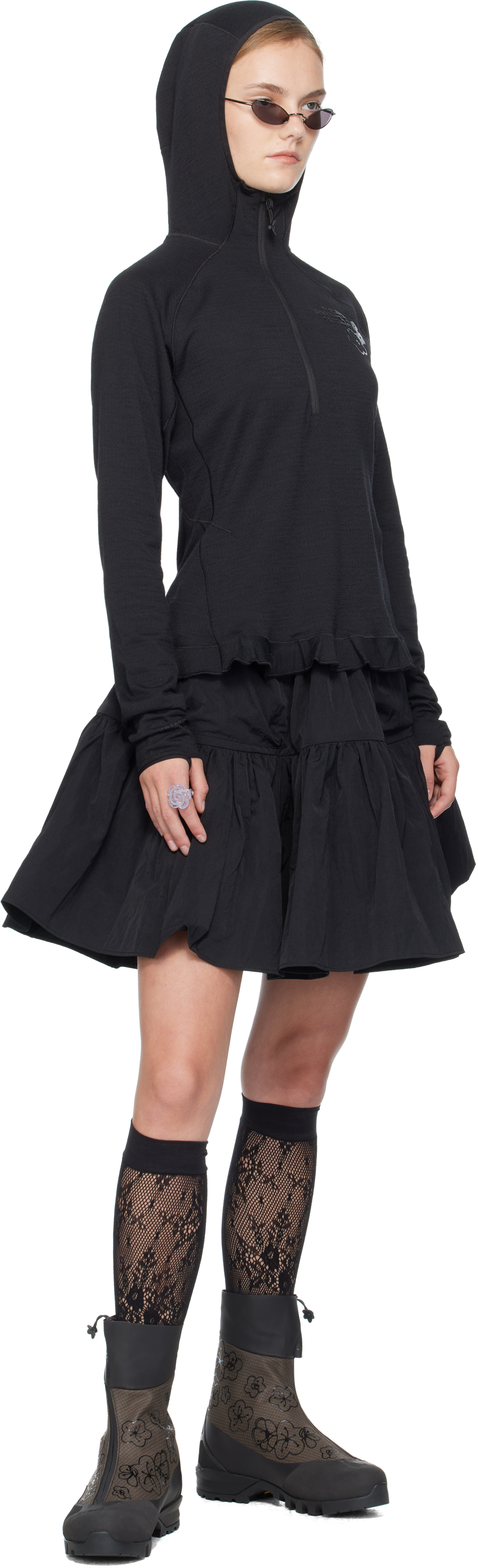 Cecilie Bahnsen Black The North Face Edition Dotknit Wool Baselayer Hoodie In Black