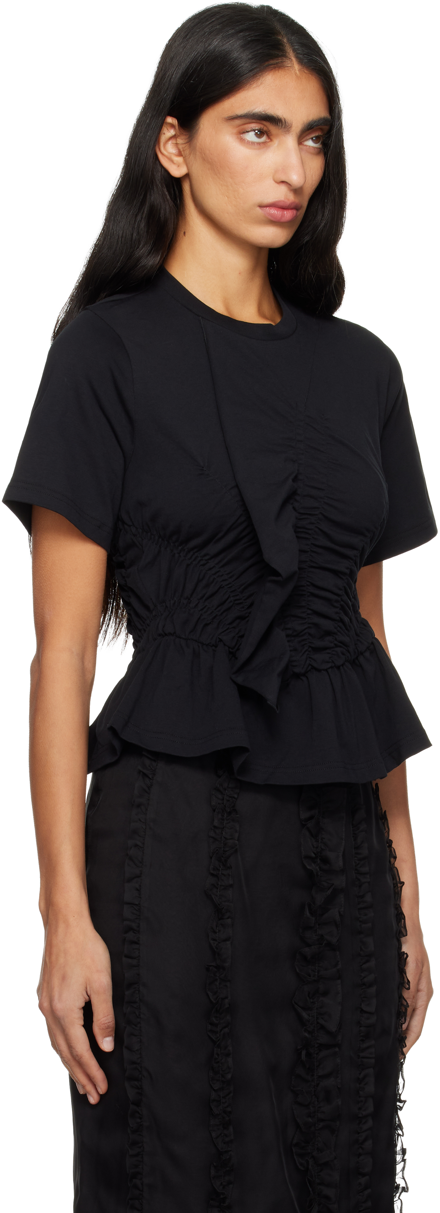 Cecilie Bahnsen Ruched Stretch-cotton Jersey T-shirt In Black