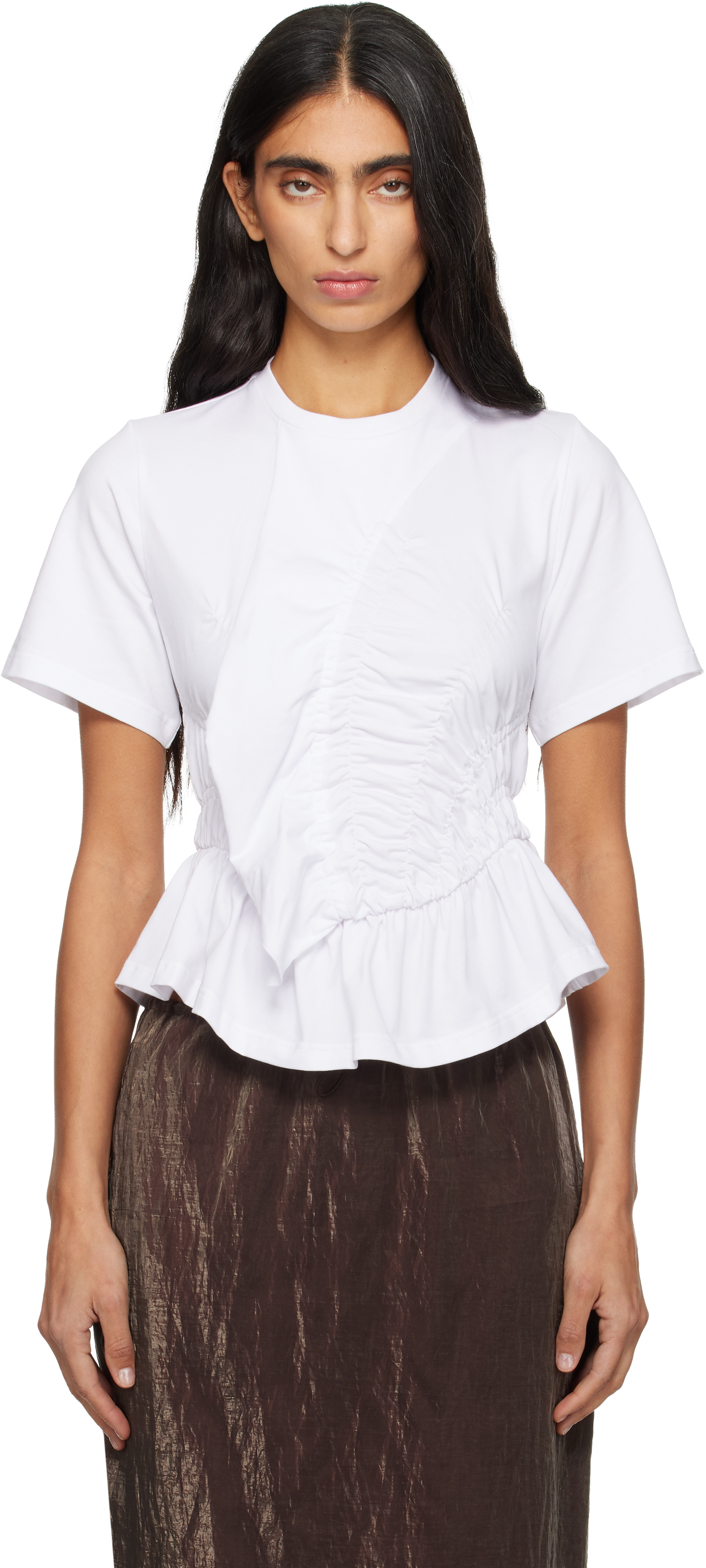 Cecilie Bahnsen Ace Smocked Jersey Peplum T-shirt In White