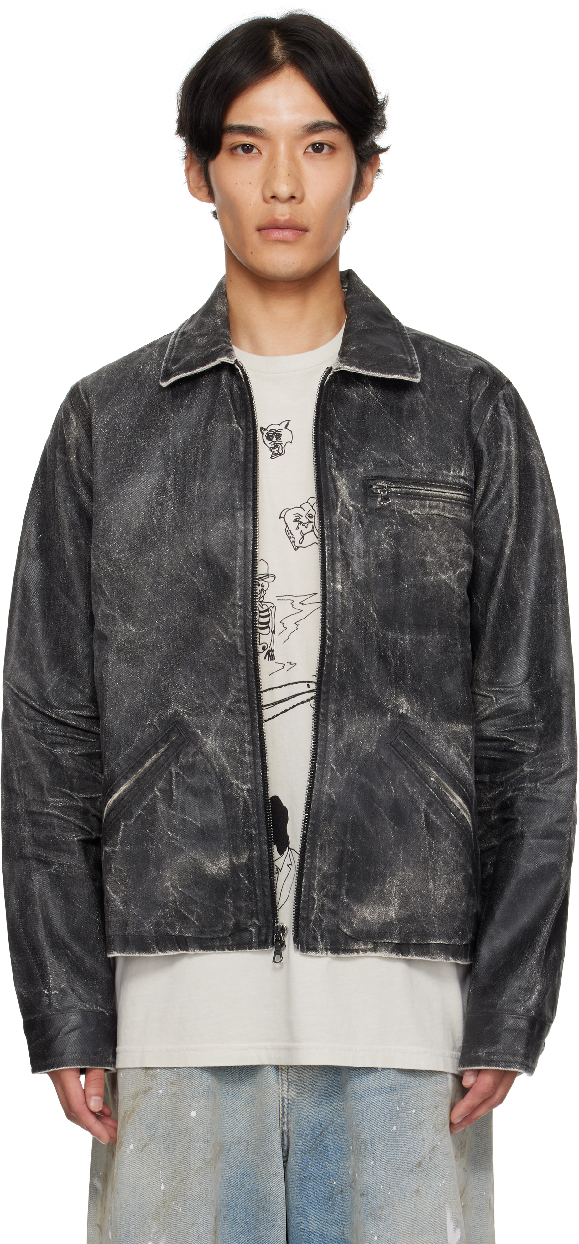 Black Luke Coated Ecru Rigid Twill Denim Jacket