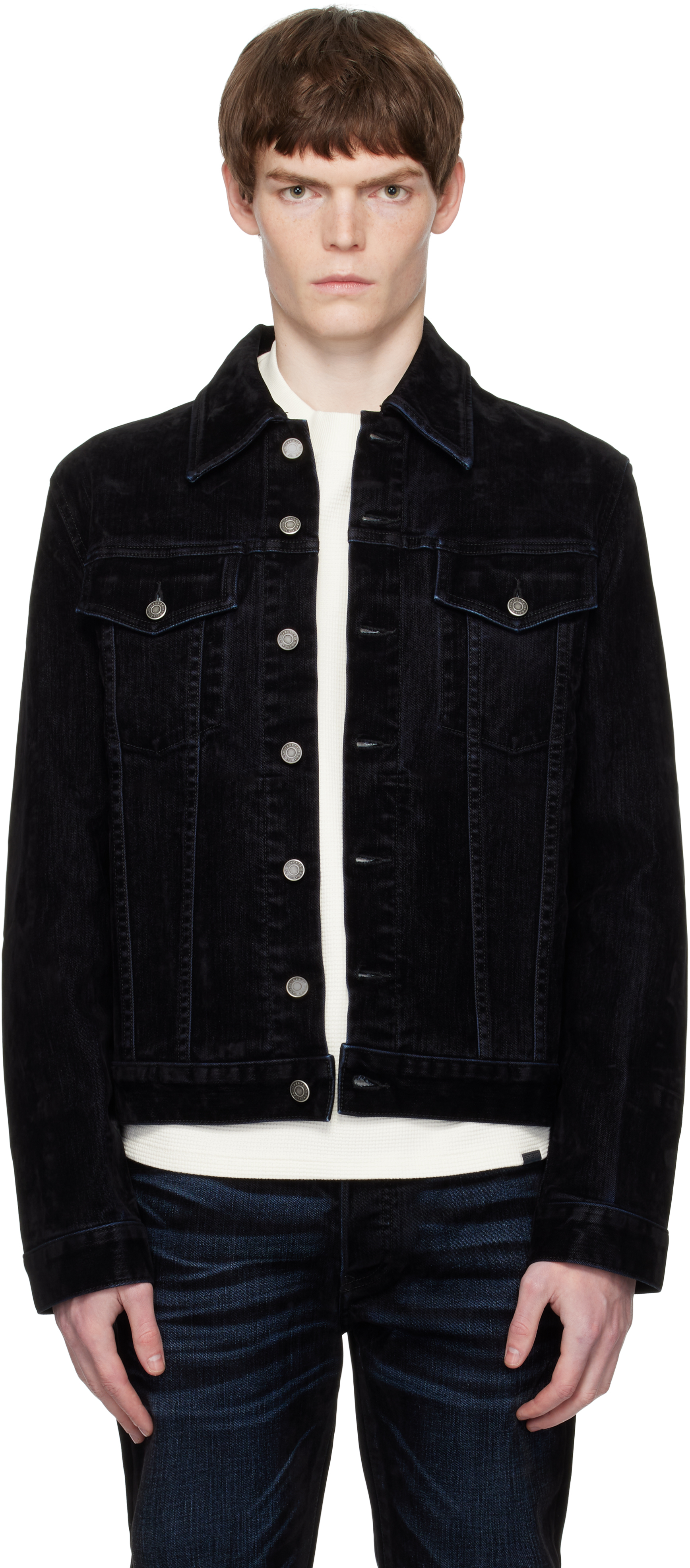 Burgundy Johnny Stretch Suede Denim Trucker Jacket