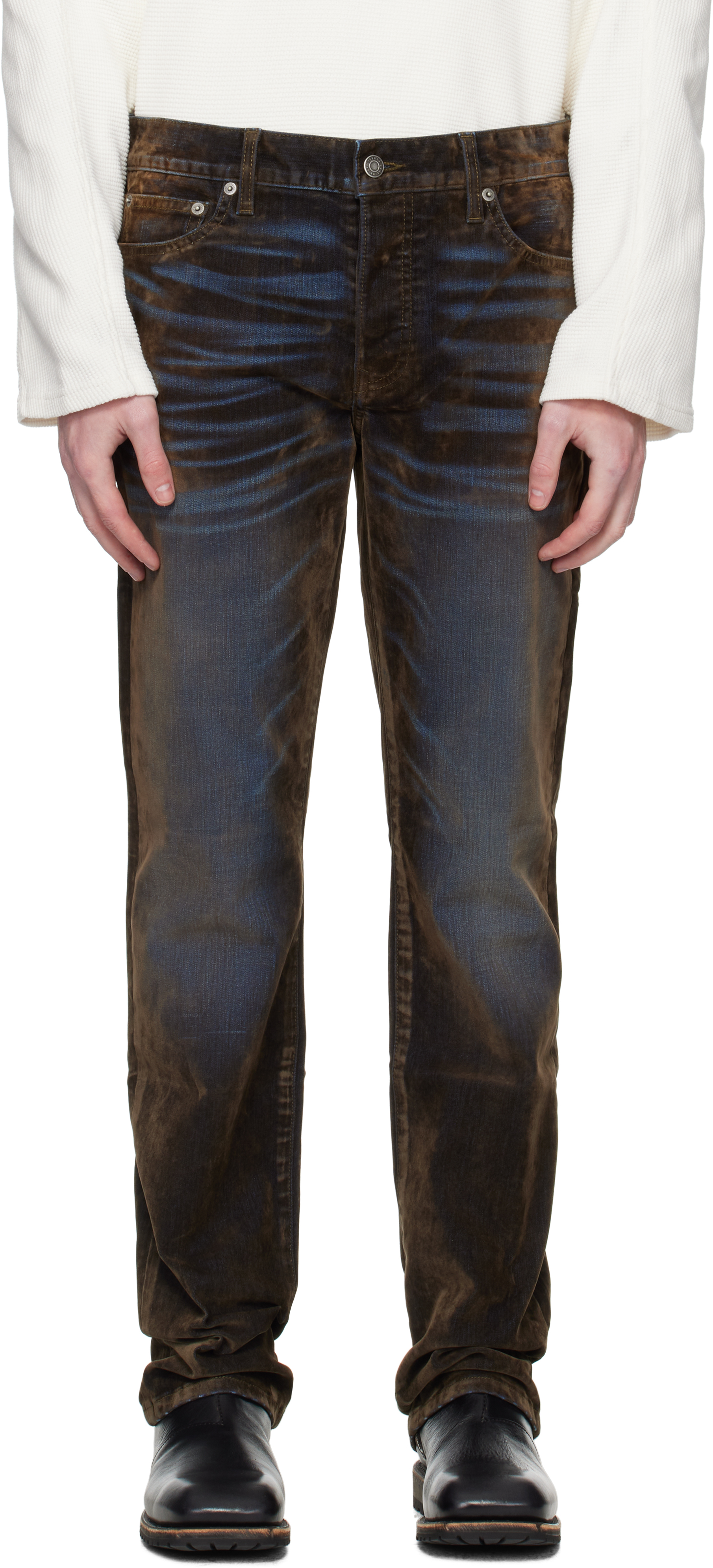 Burgundy Rafa Stretch Suede Denim Straight Leg Jeans