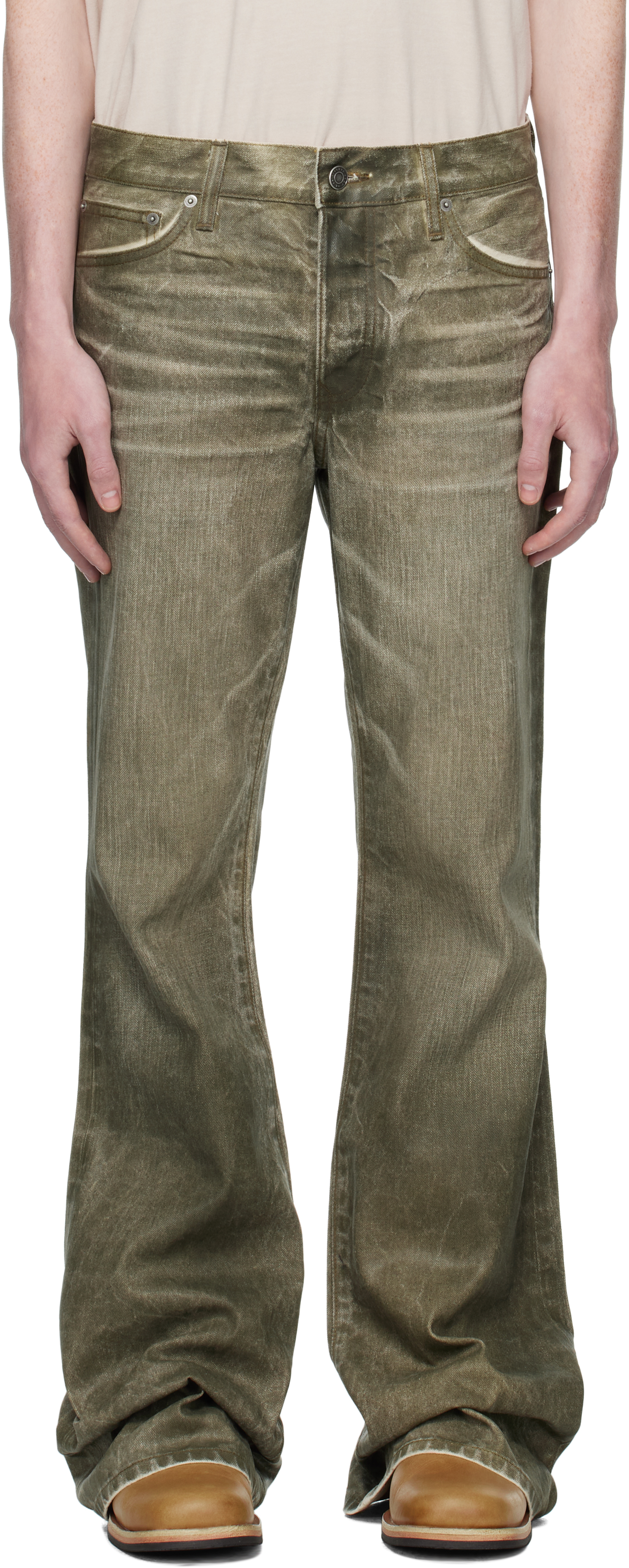 Khaki Jimmy Ecru Twill Flare Jeans