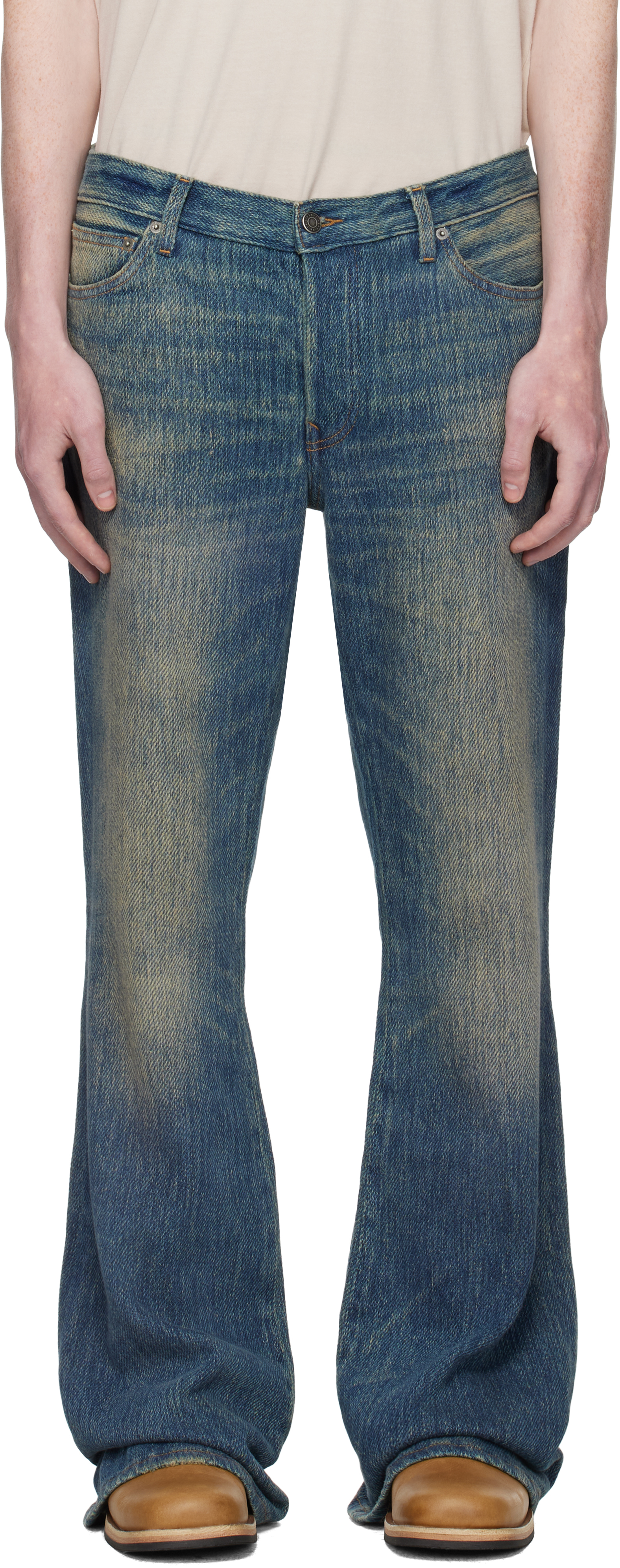 Blue Jimmy Twill Yarn Dye Flare Leg Jeans