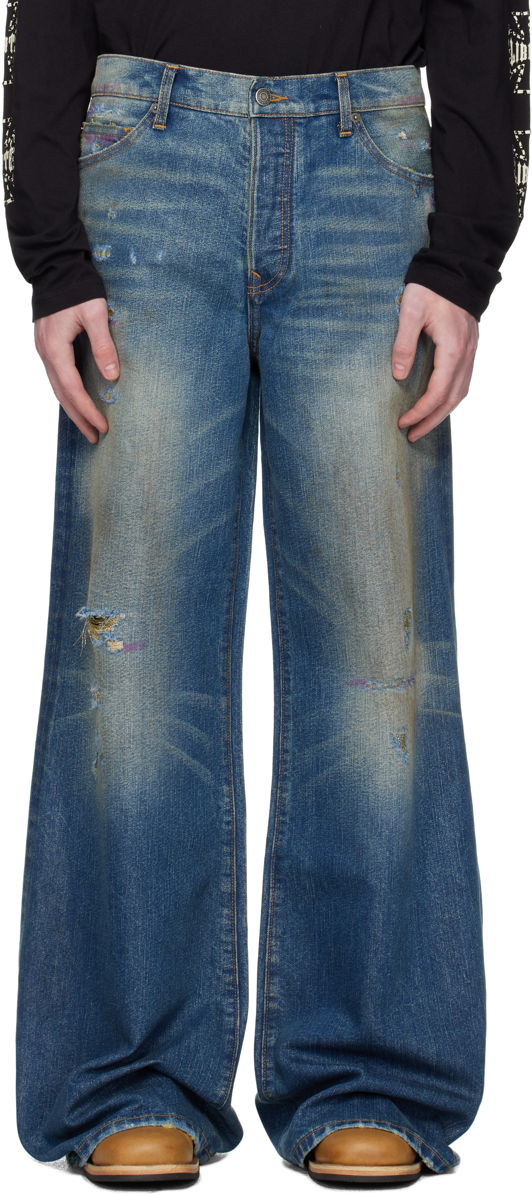 Blue Victor Twill Gold Lurex Wide Leg Jeans