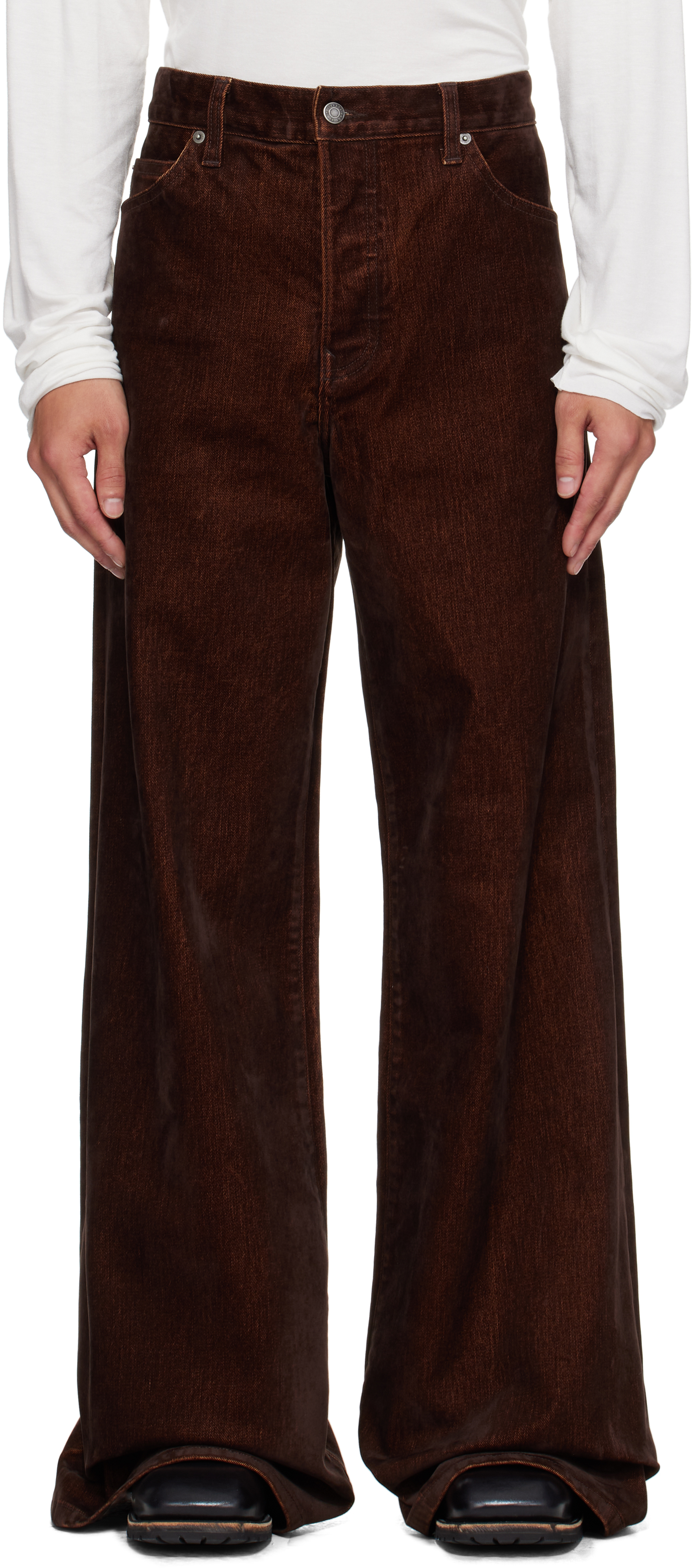 Brown Victor Suede Twill Wide Leg Trousers