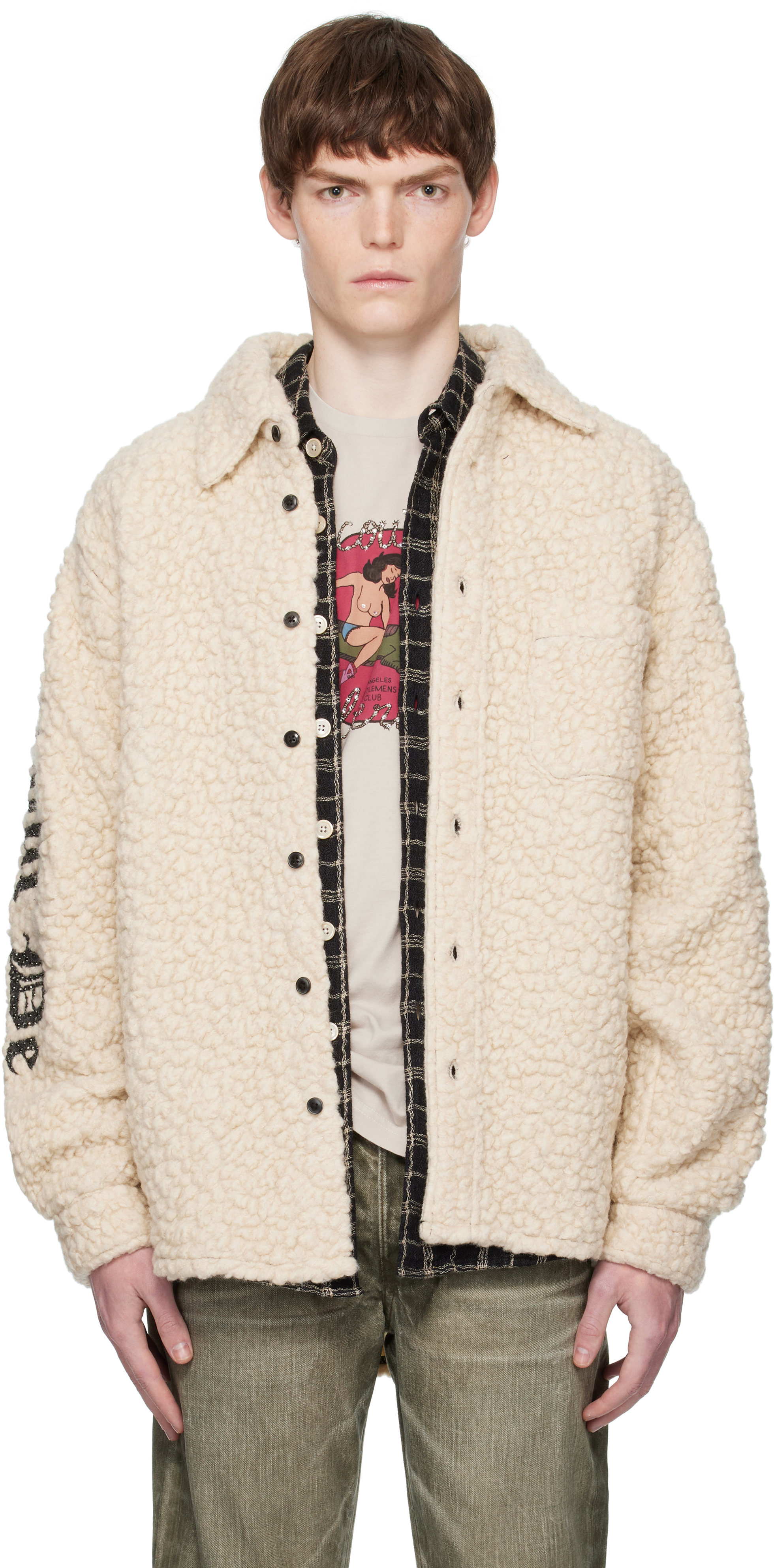 Off-White Tommy Sherpa Embellished Wool Overshirt