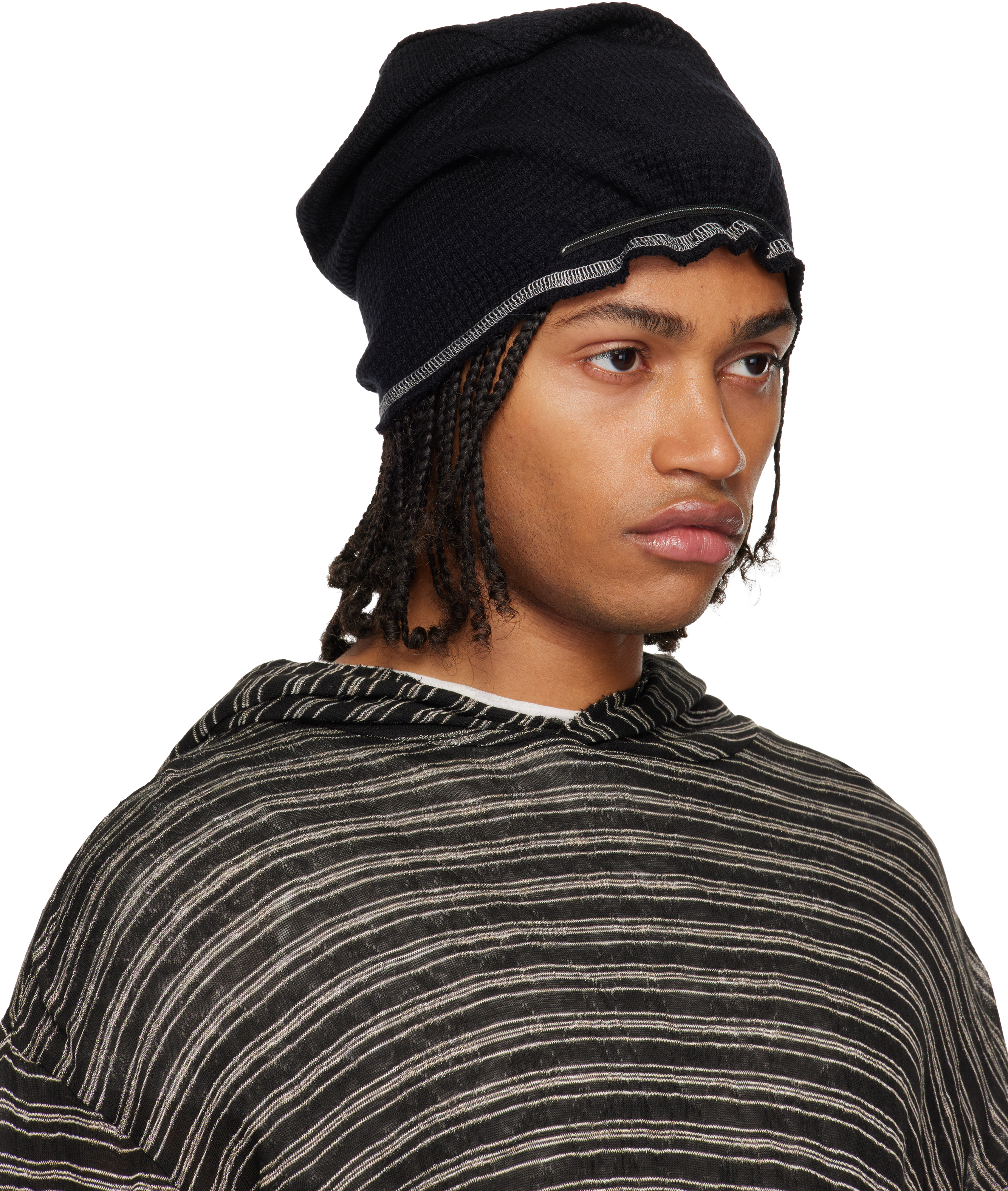424 Black Elastic Beanie In Black