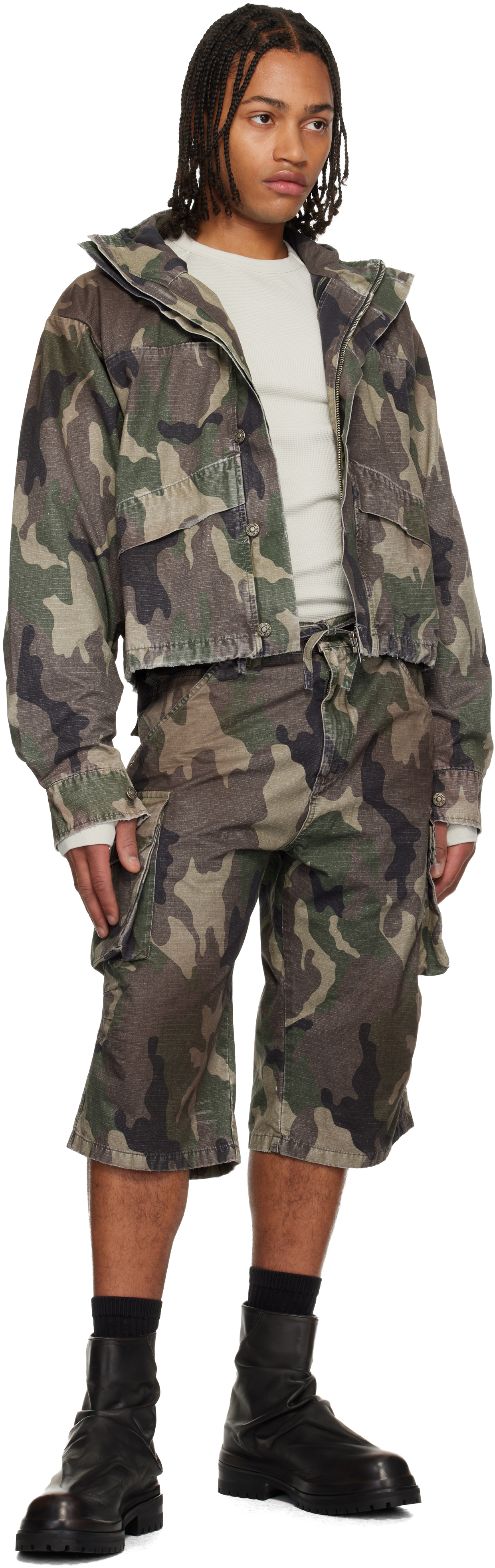 424 Khaki Camo Cargo Shorts In Green