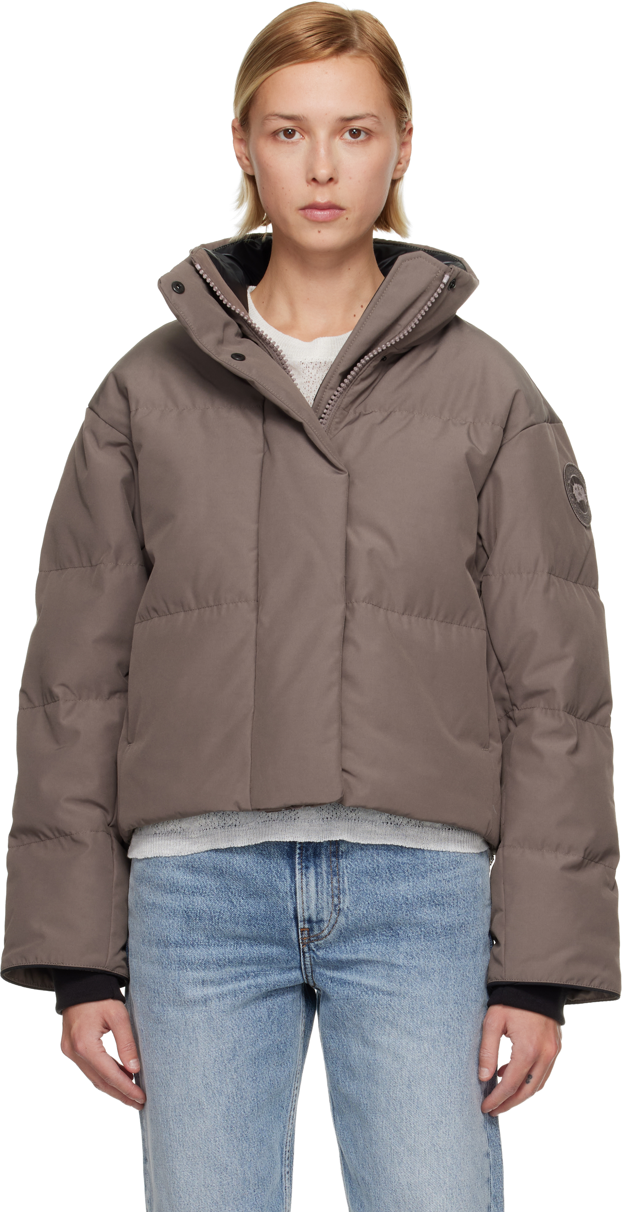 Canada Goose Taupe Grandview Cropped Down Jacket In Brown