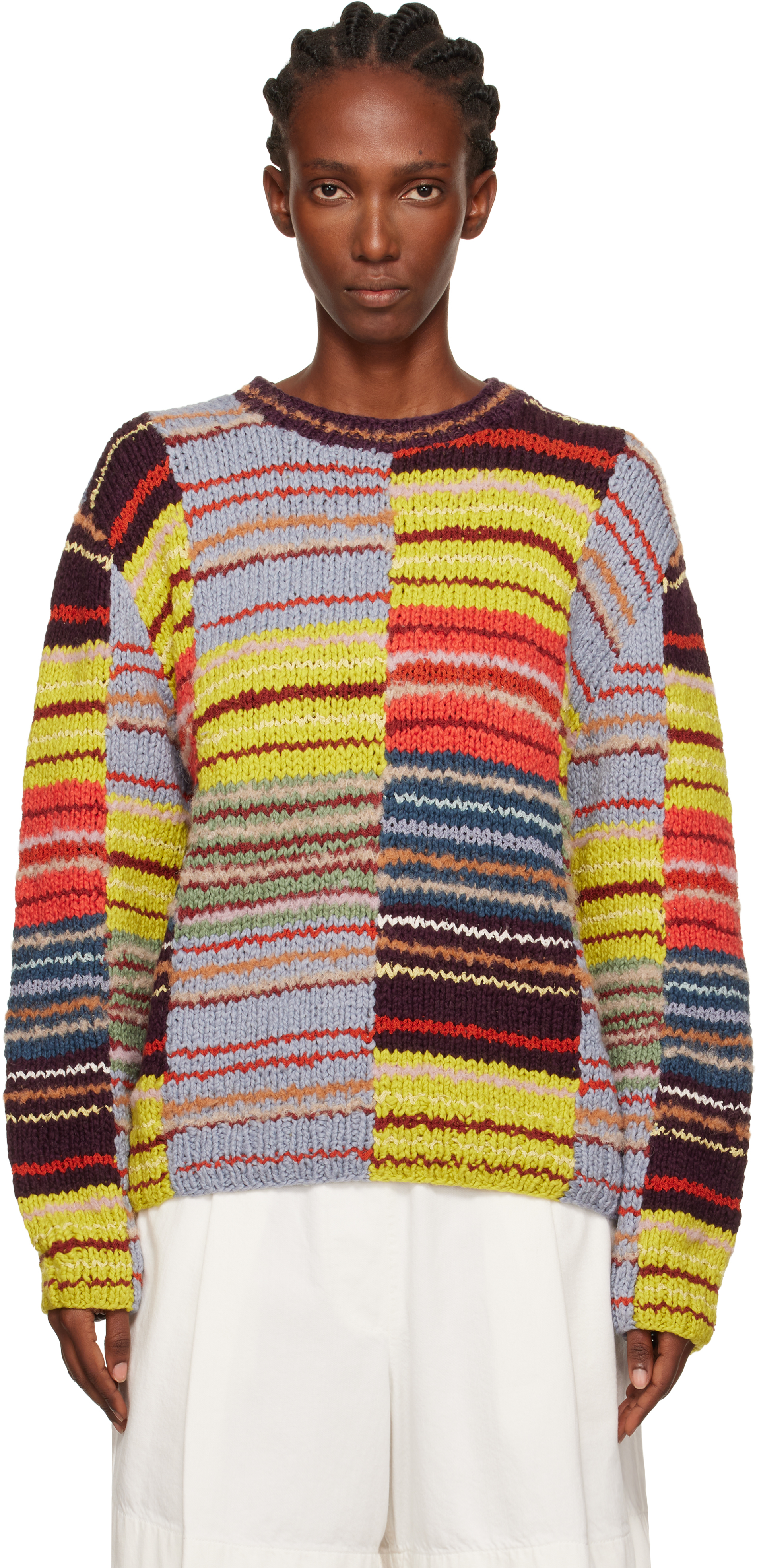 The Elder Statesman Multicolor Patchwork Scrap Crew Sweater