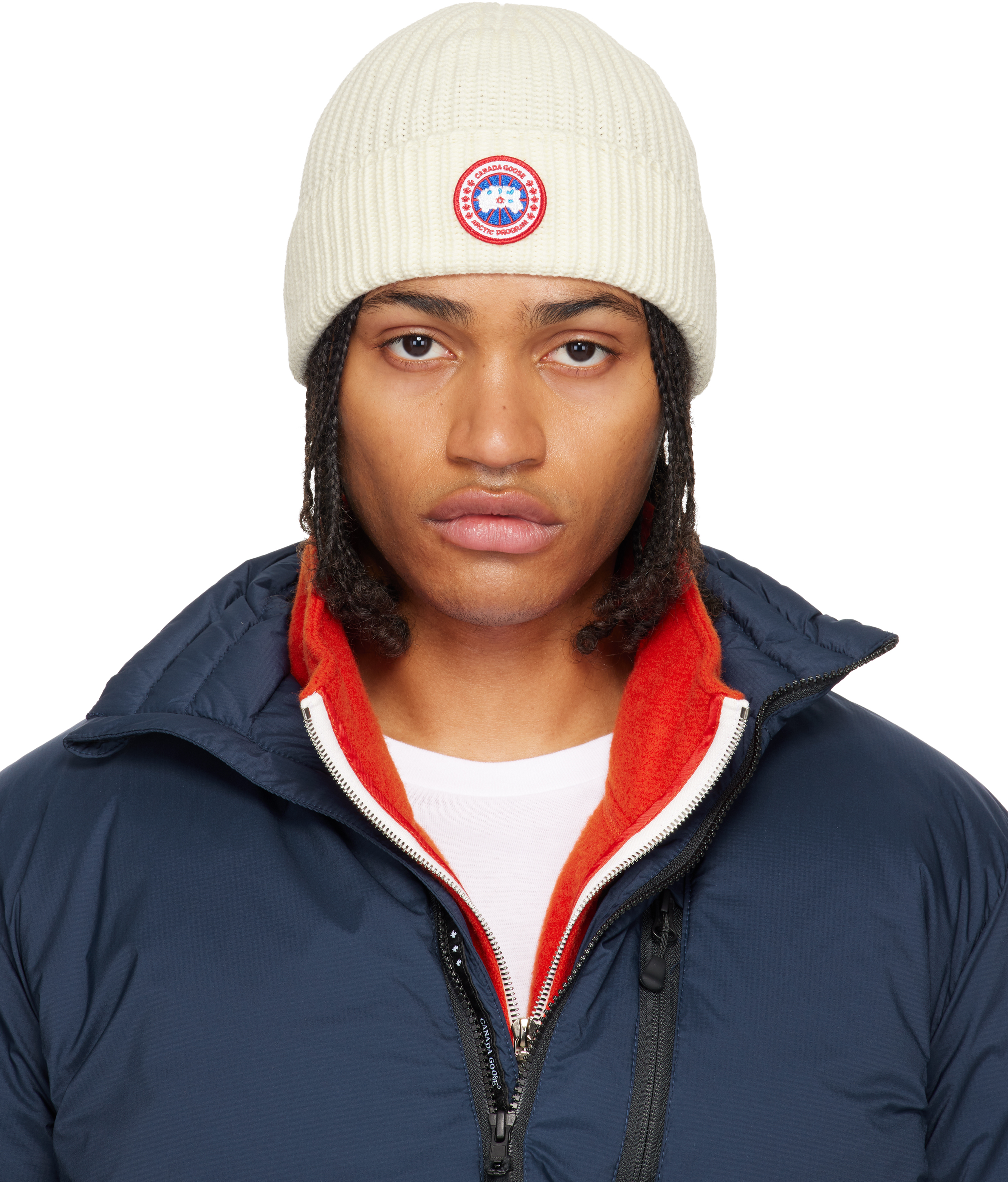 Canada Goose Ribbed Logo-patch Beanie In White