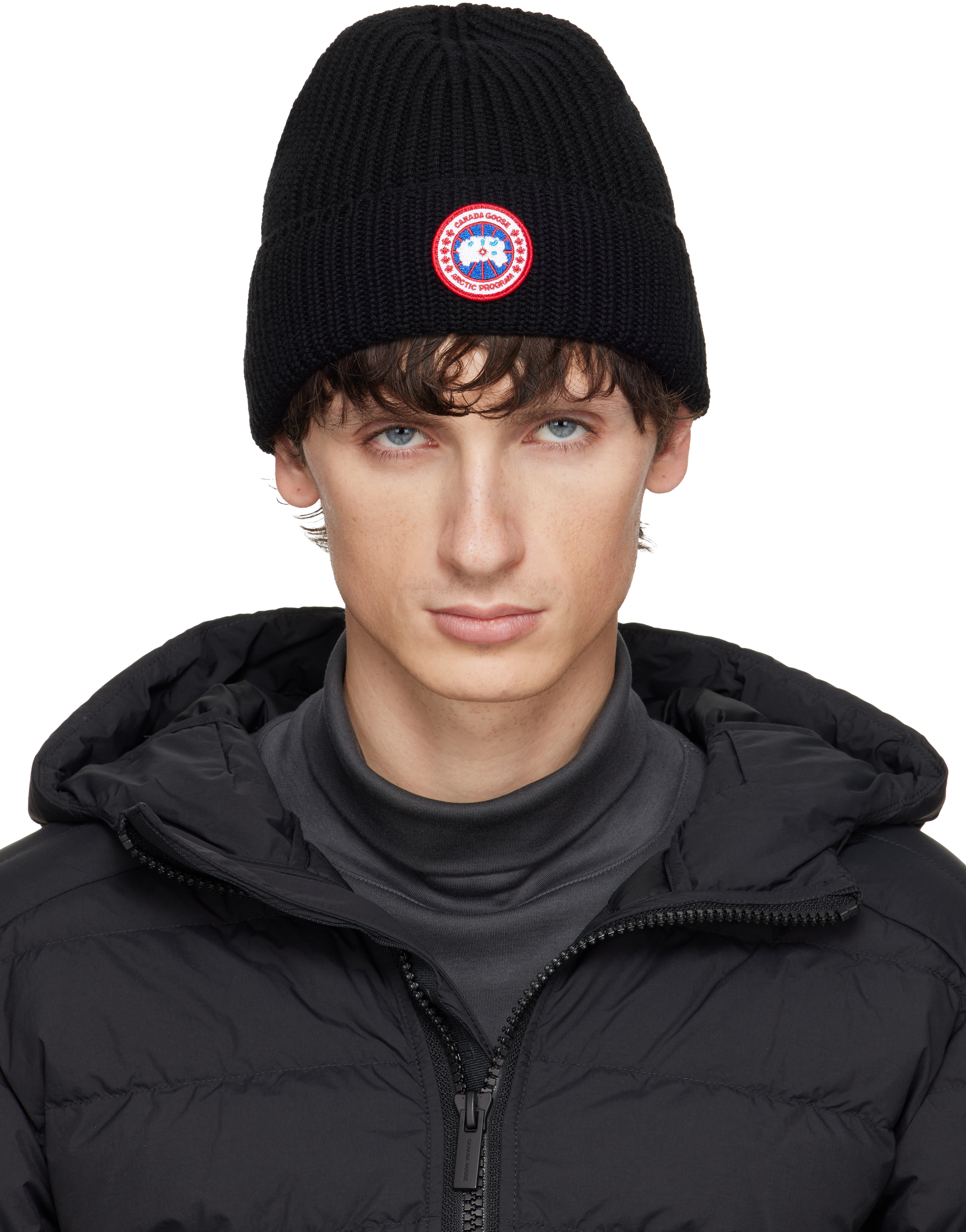 Canada Goose Black Rib Beanie In Black