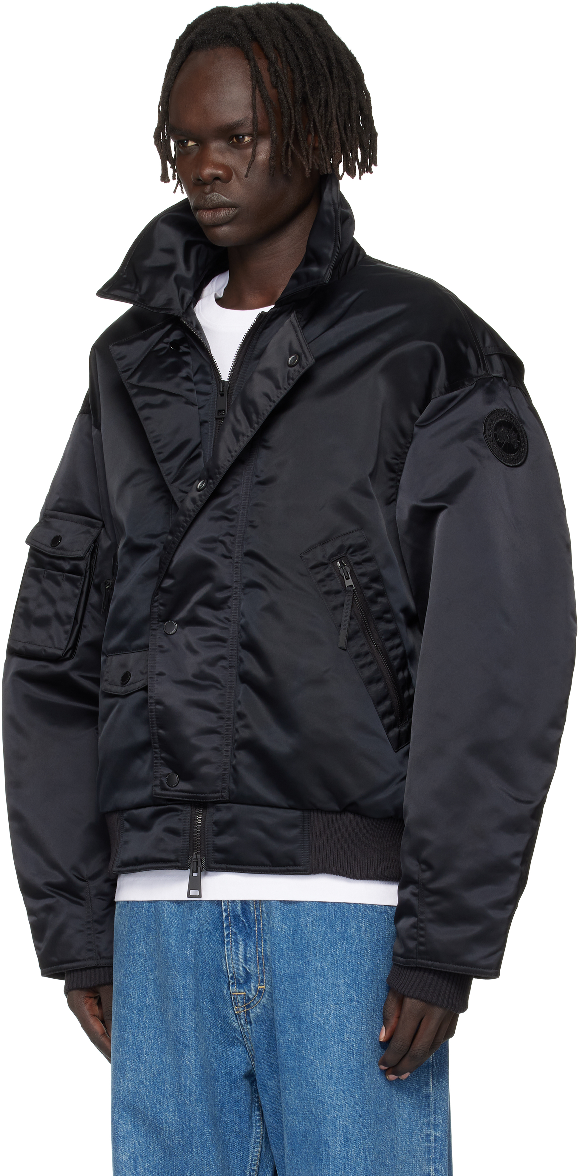Canada Goose Black Seguin Aviator Down Bomber Jacket In Black
