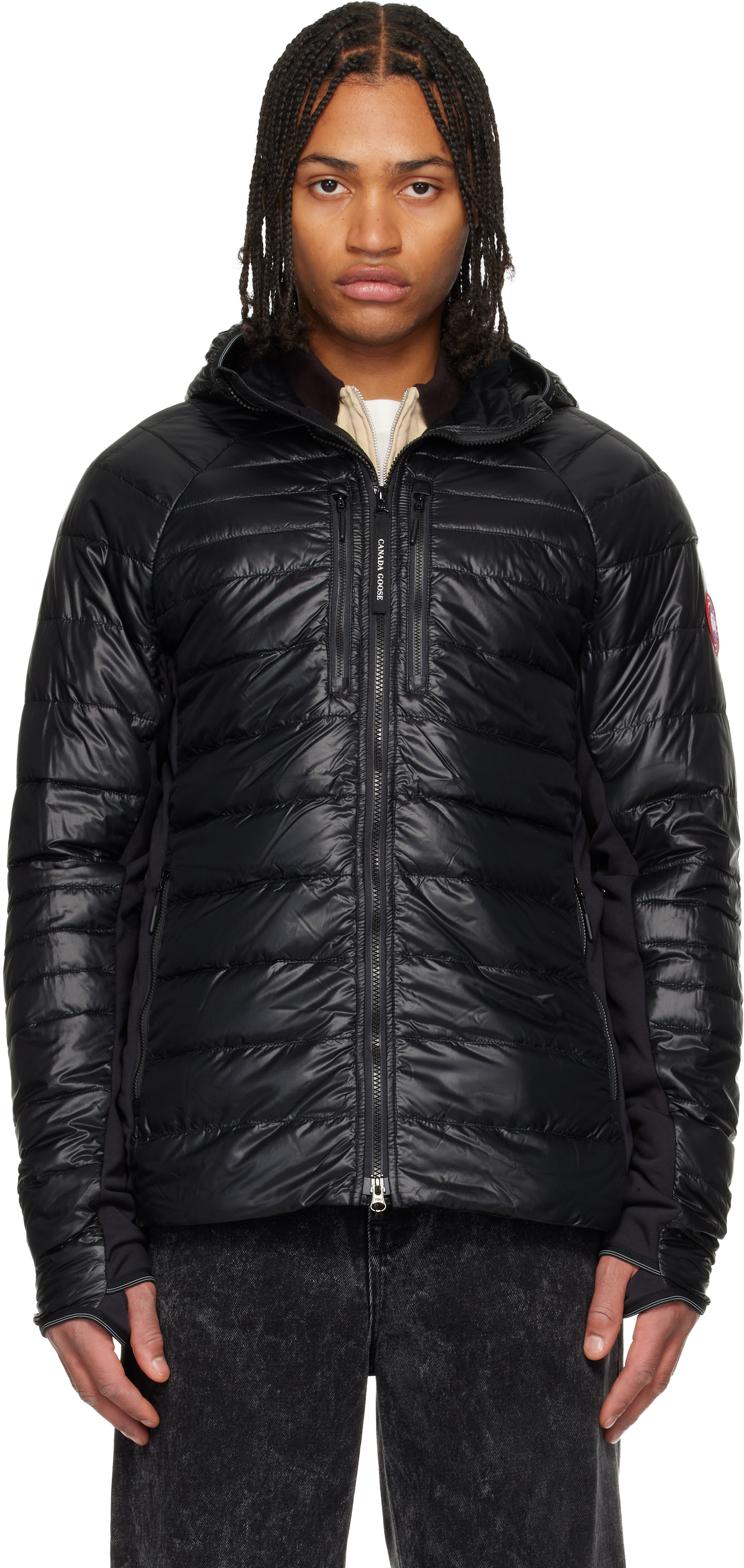 Canada Goose: Black HyBridge Lite Hooded Down Jacket | SSENSE Canada