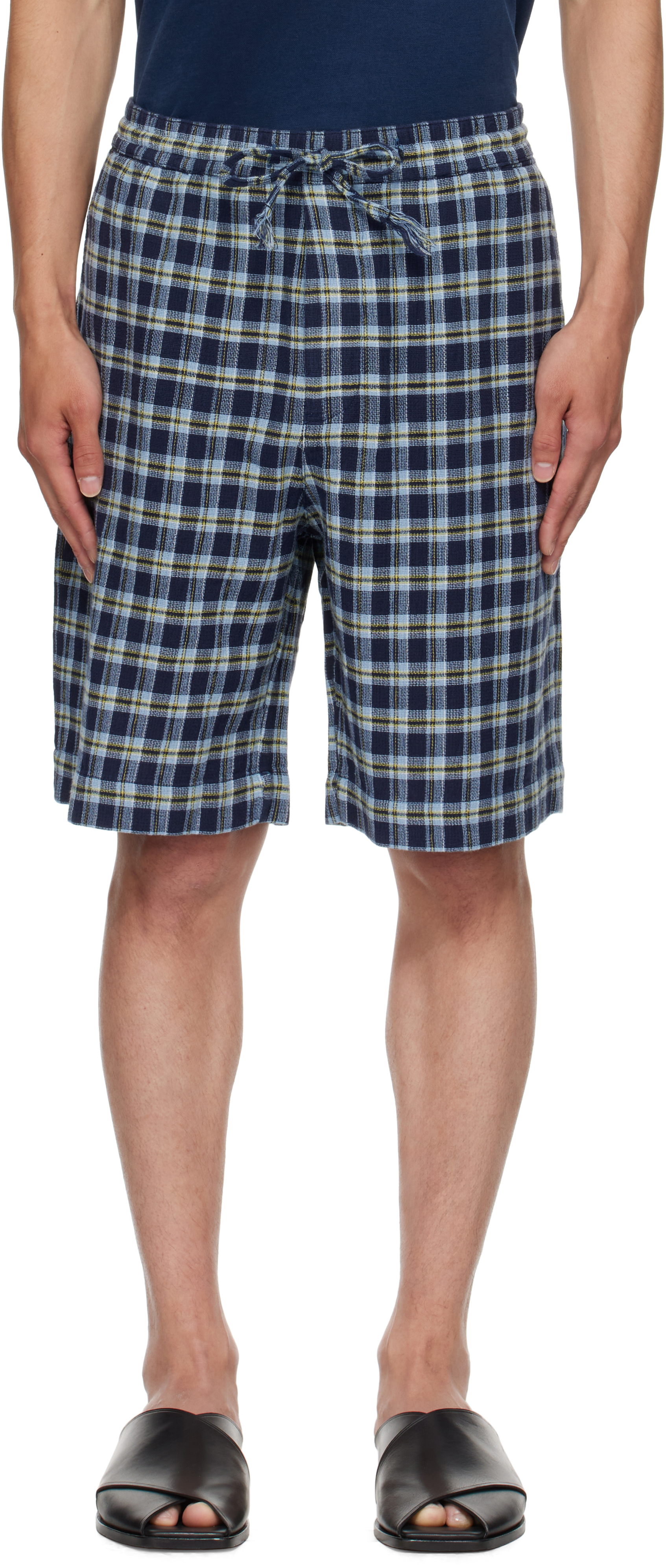 Navy Dune Plaid Fringe Beach Shorts