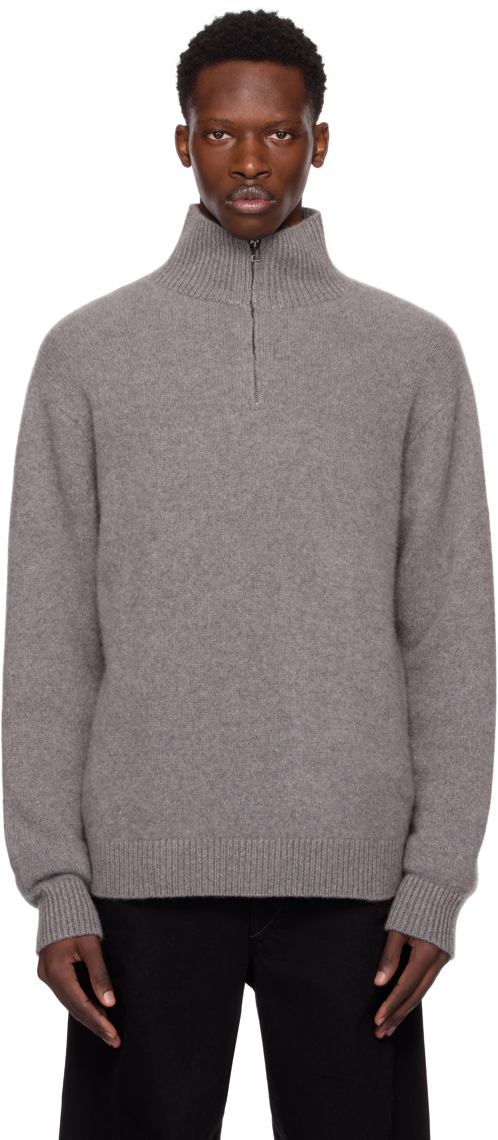 Gray Relaxed Half-Zip Sweater