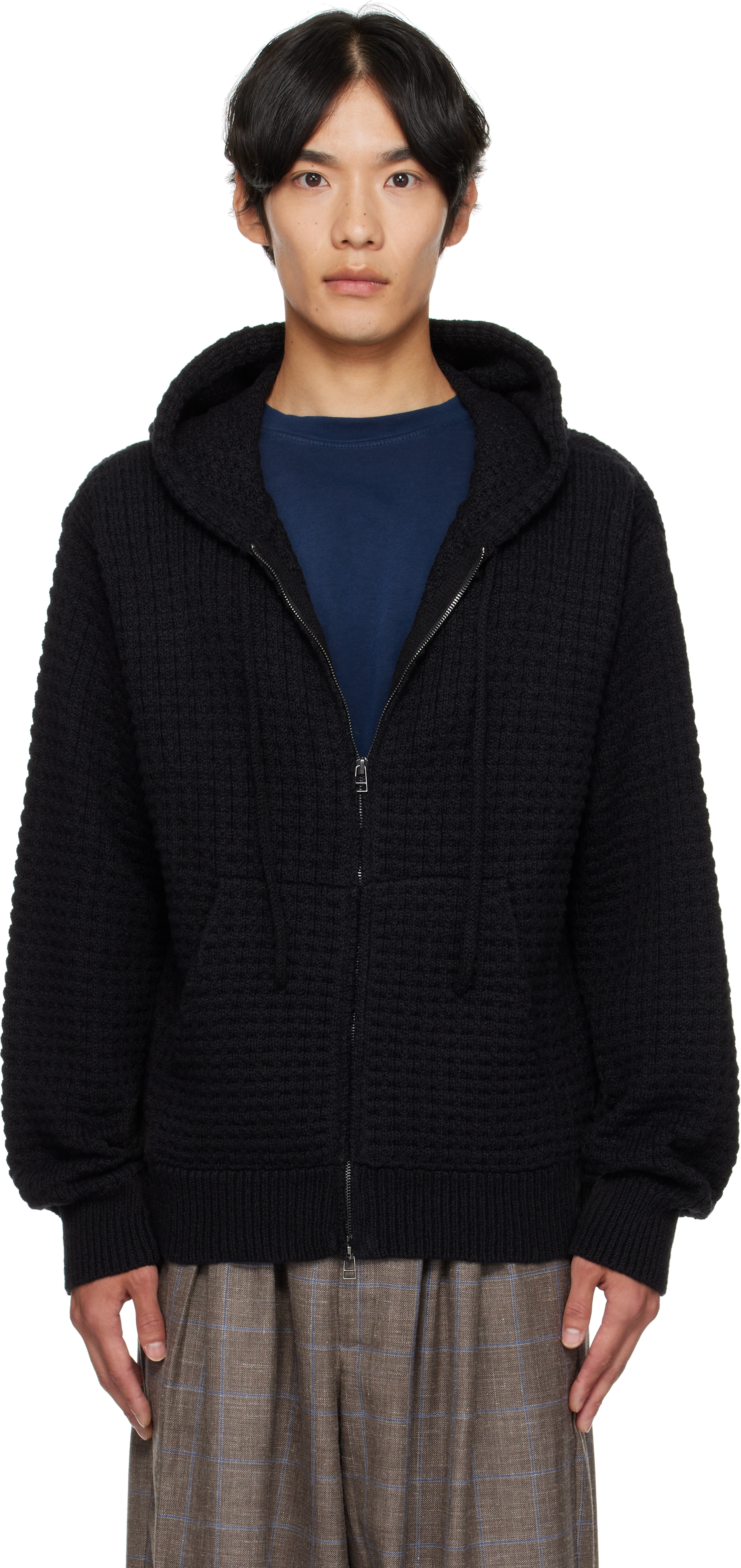 Black Nora Lite Check Zip Hoodie