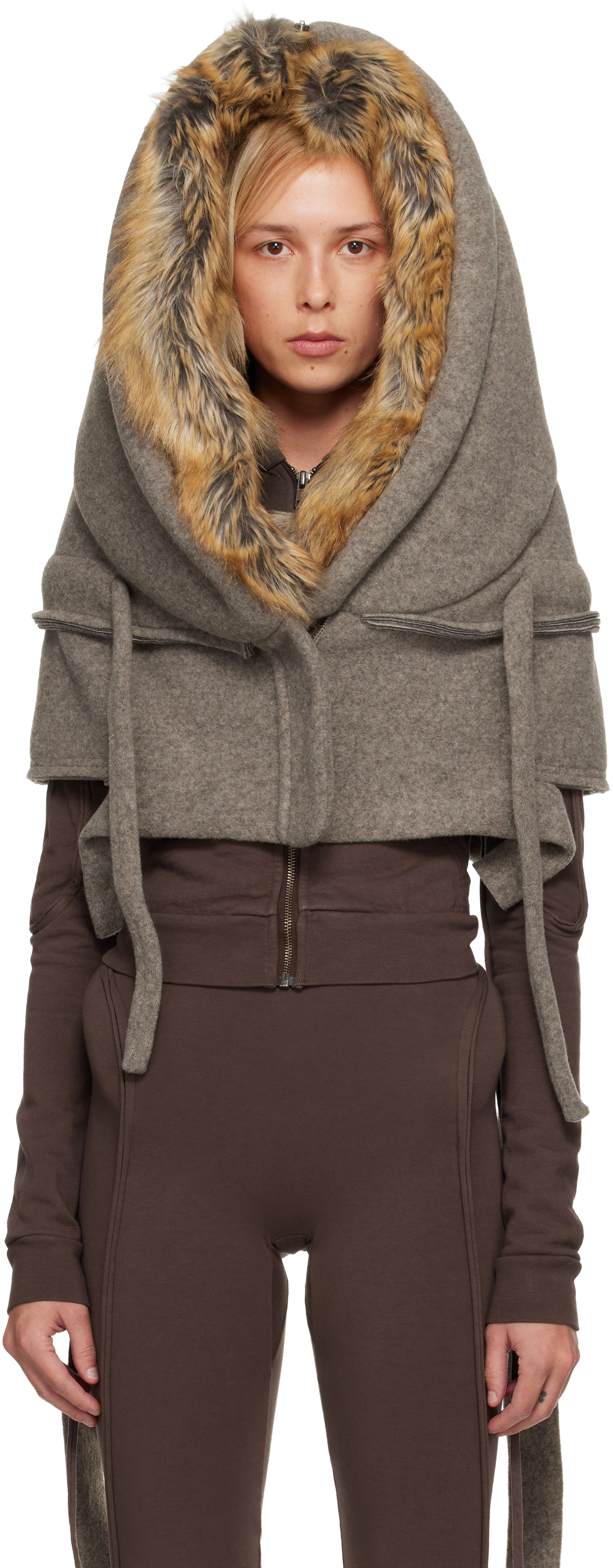 Ottolinger Taupe Super Furry Hood In Gray