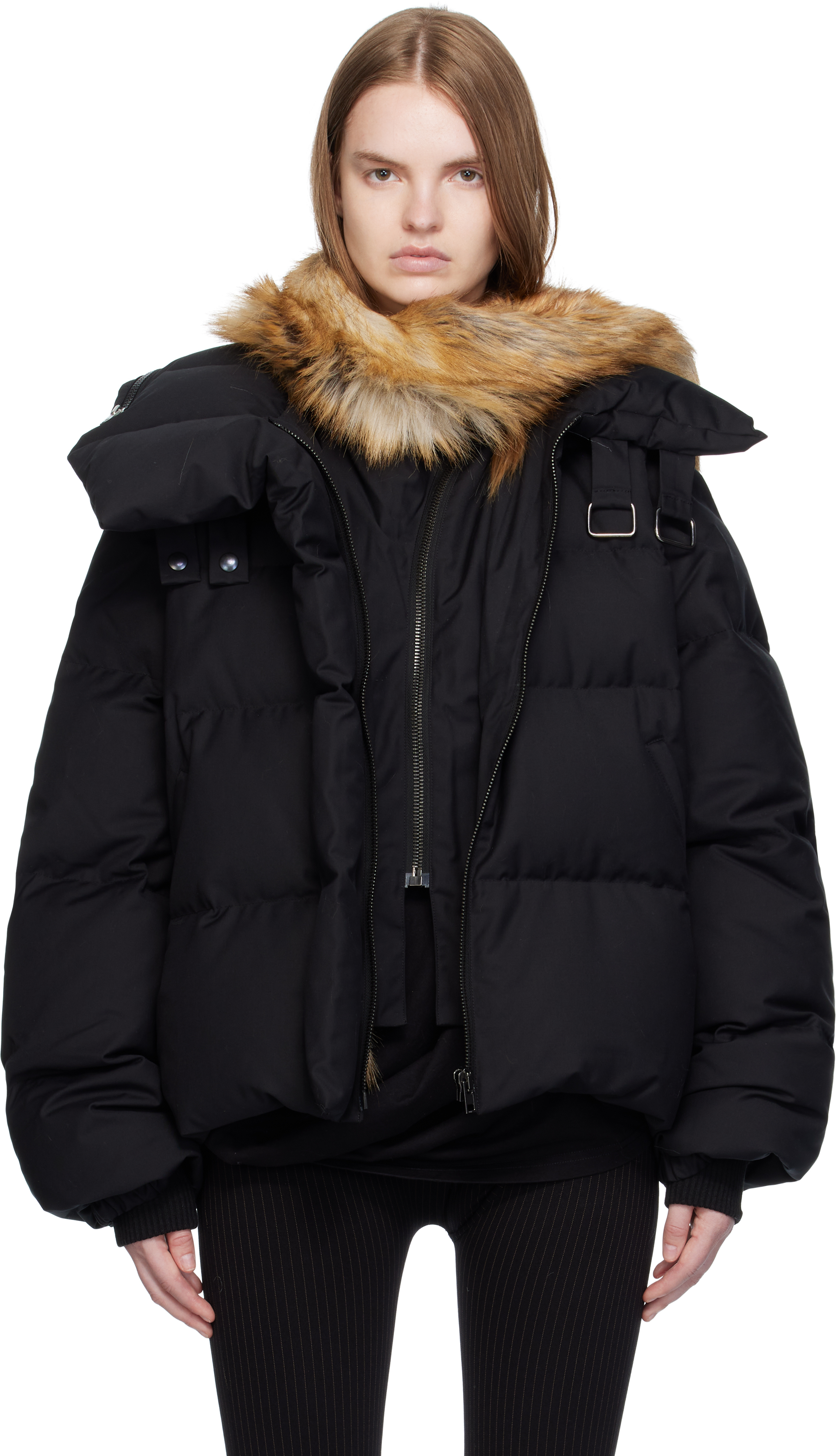 Ottolinger Black Deconstructed Double Zip Down Jacket In Black