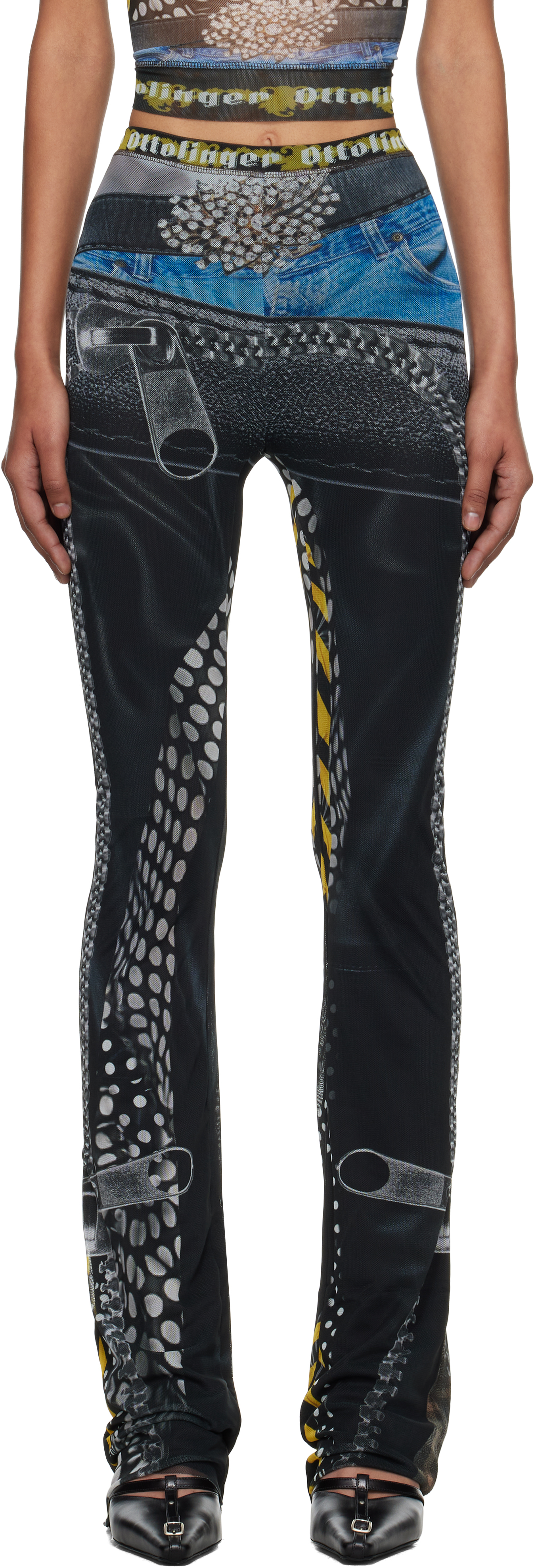 Ottolinger Womens Polka Dot Zip Print Polka-dot Flared Stretch-woven Leggings In Multi