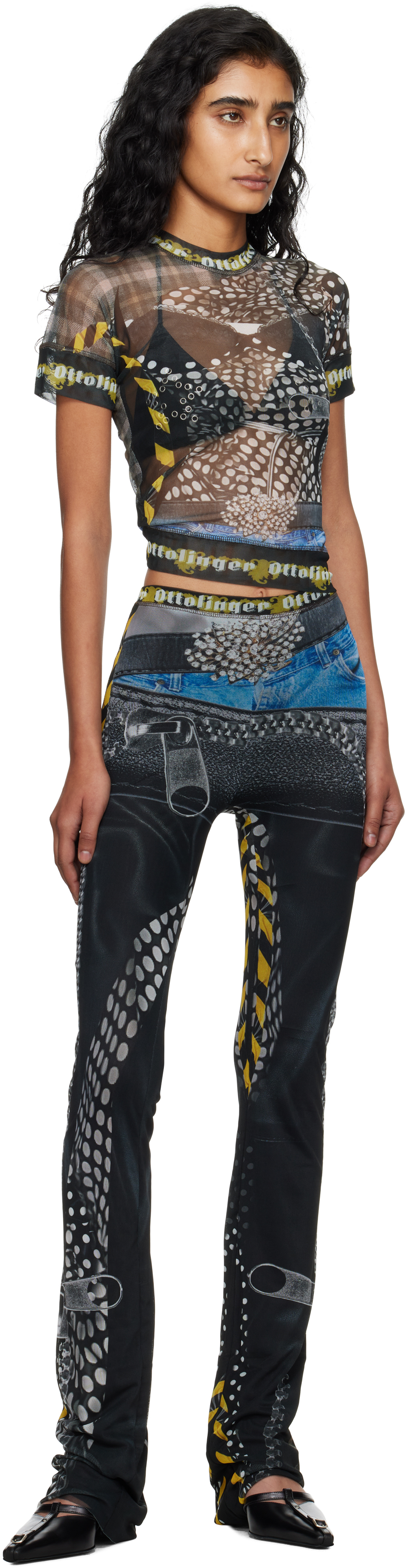 Ottolinger Womens Polka Dot Zip Print Polka-dot Flared Stretch-woven Leggings In Multi
