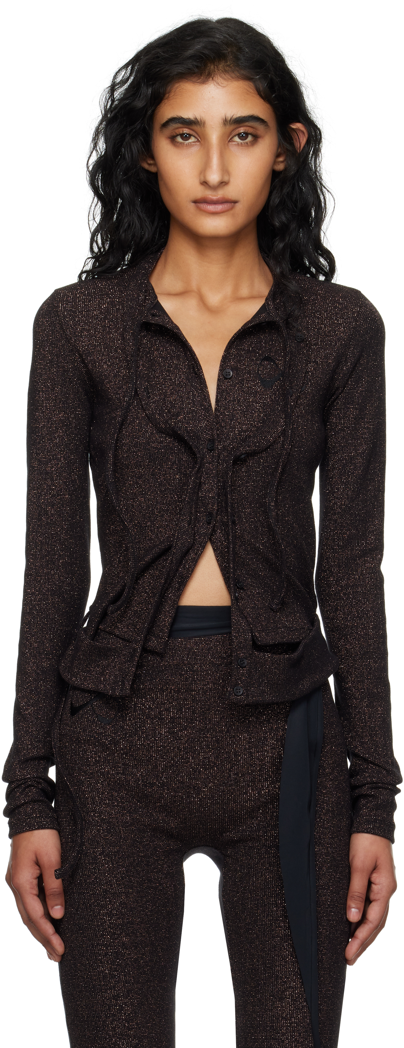 Ottolinger Double-closure Ribbed Cardigan In Brown