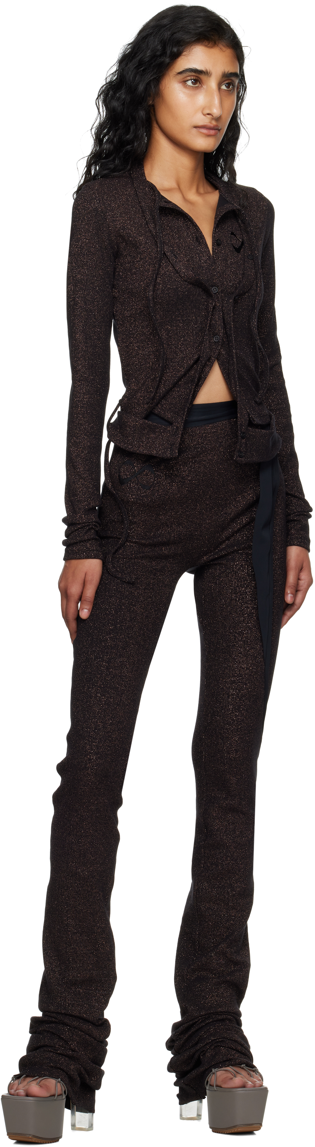 Ottolinger Double-closure Ribbed Cardigan In Brown