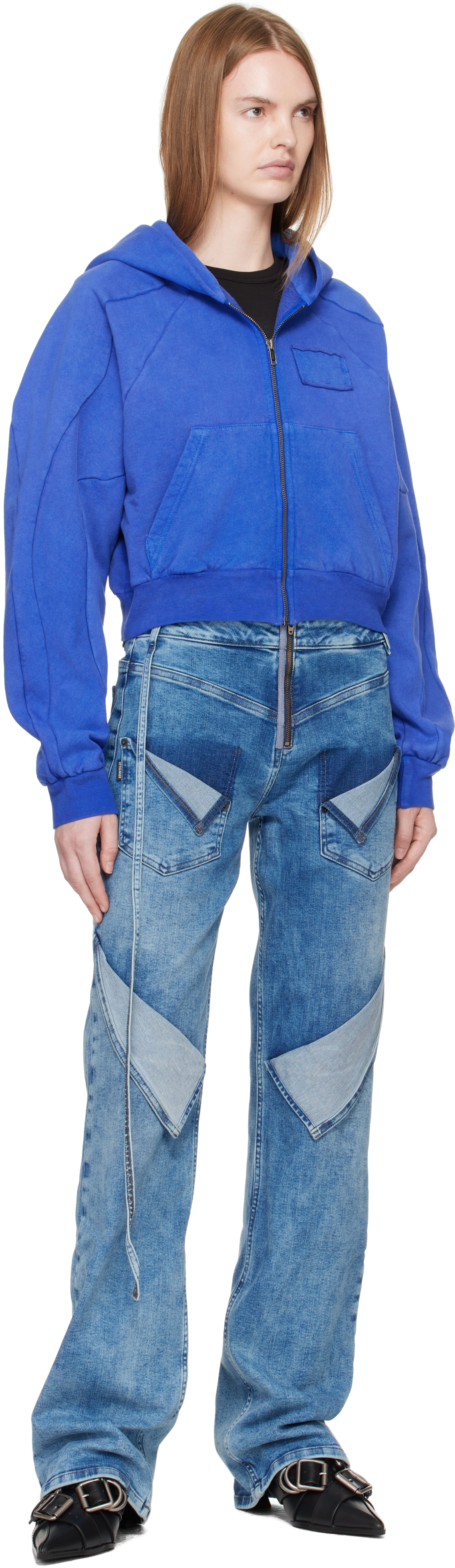 Ottolinger Blue Multiline Zip Hoodie In Blue