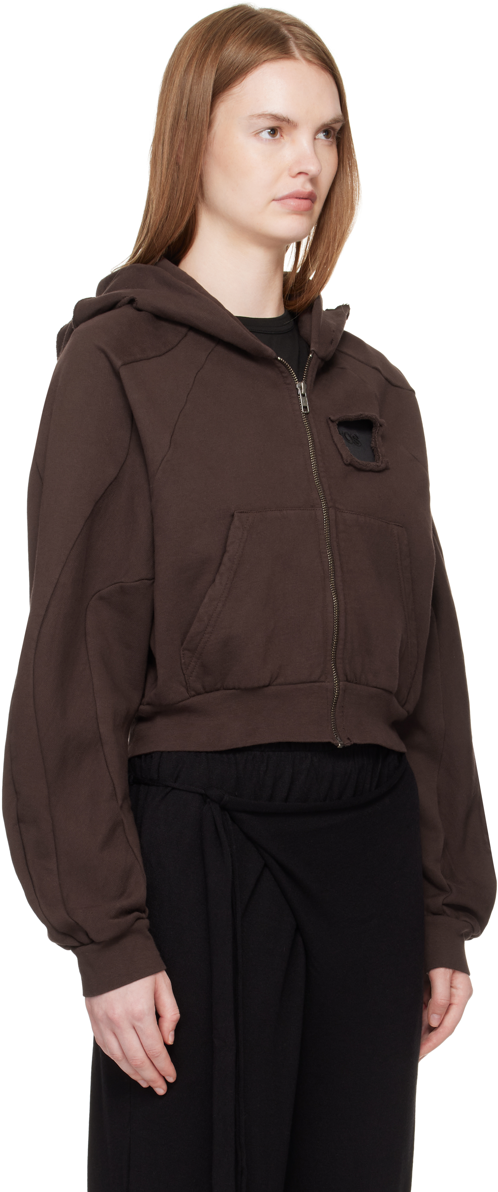 Ottolinger Brown Distressed Multiline Zip Hoodie In Brown