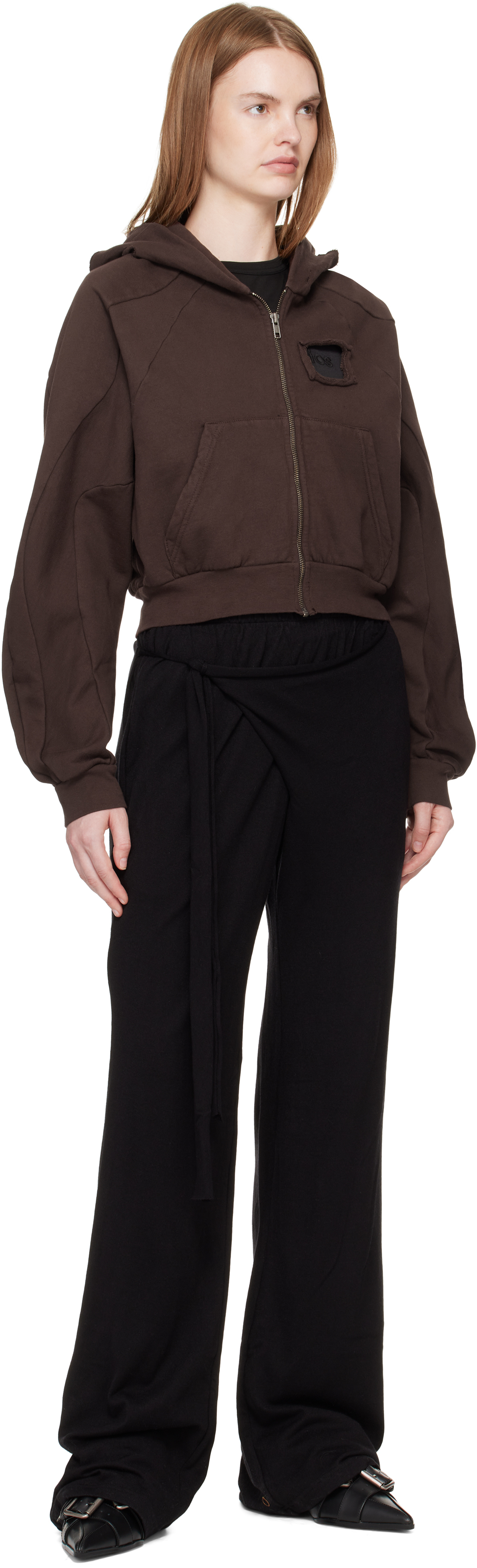 Ottolinger Brown Distressed Multiline Zip Hoodie In Brown