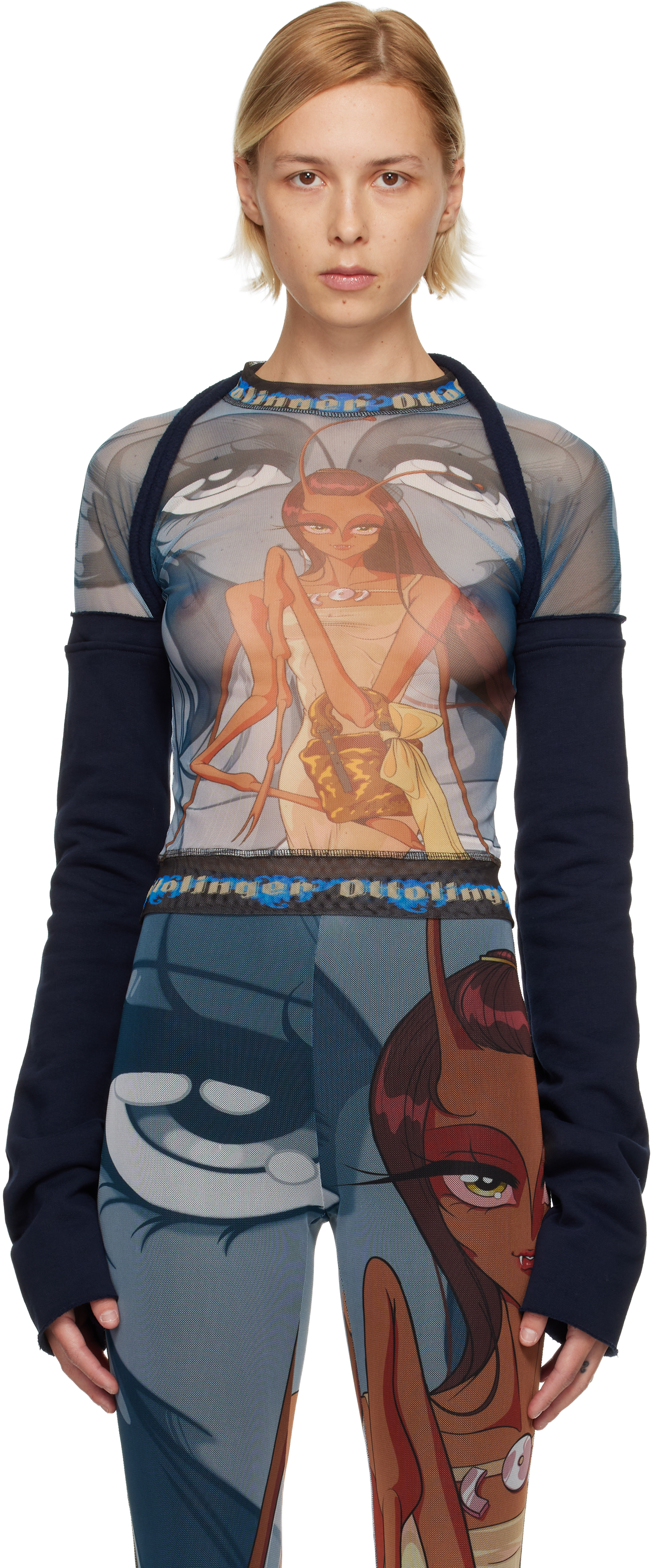 Navy Mesh Hybrid Longsleeve T-shirt by Ottolinger on Sale