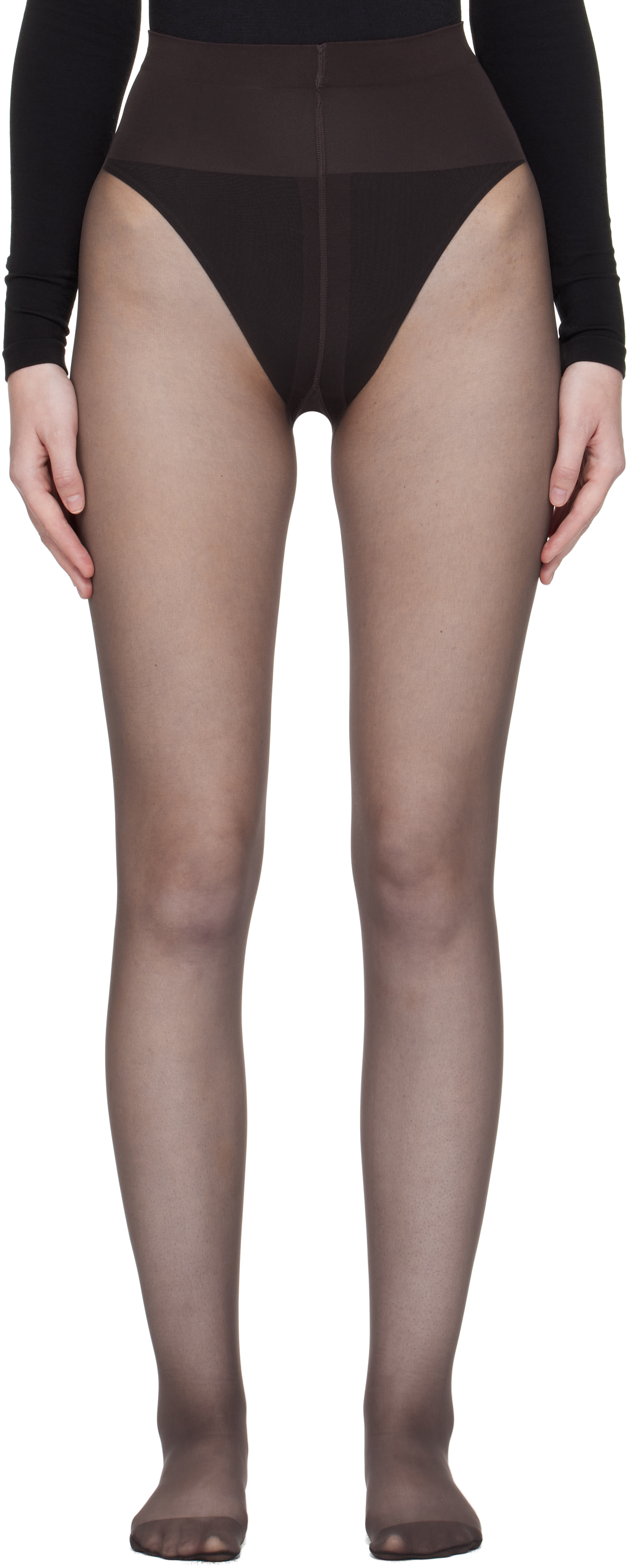 Wolford Brown Individual 10 Back Seam Tights In Black