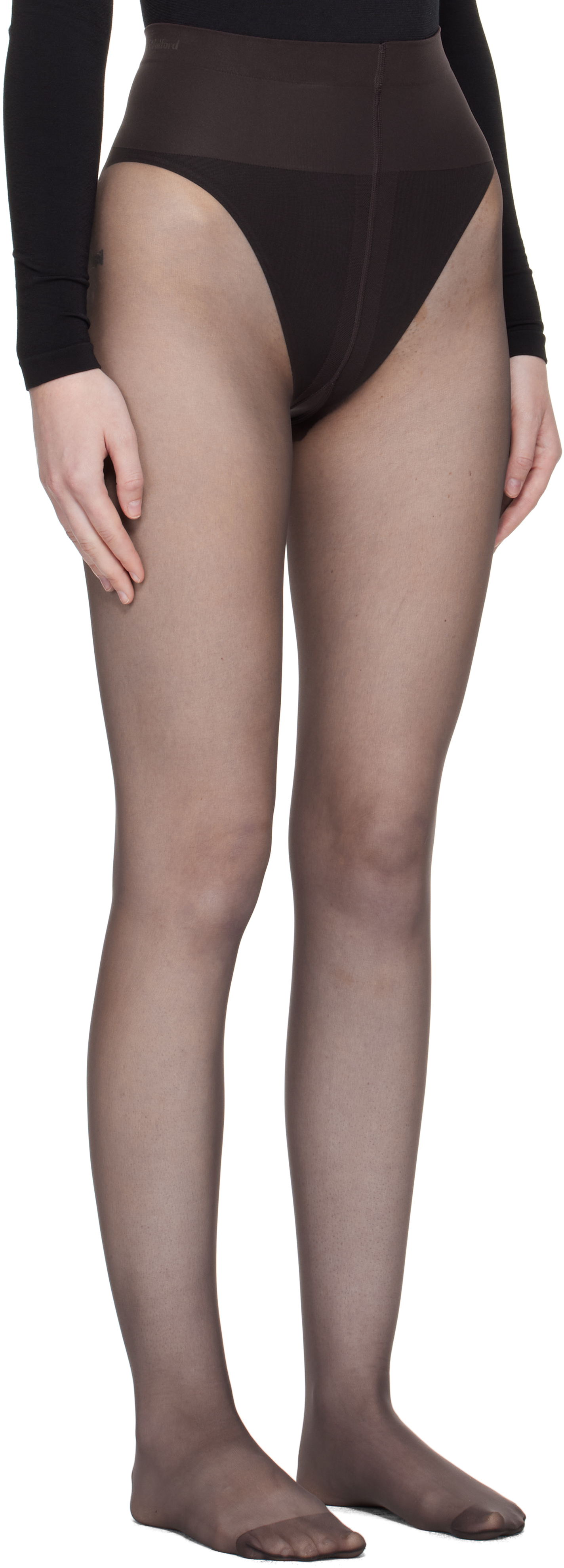 Wolford Brown Individual 10 Back Seam Tights In Black
