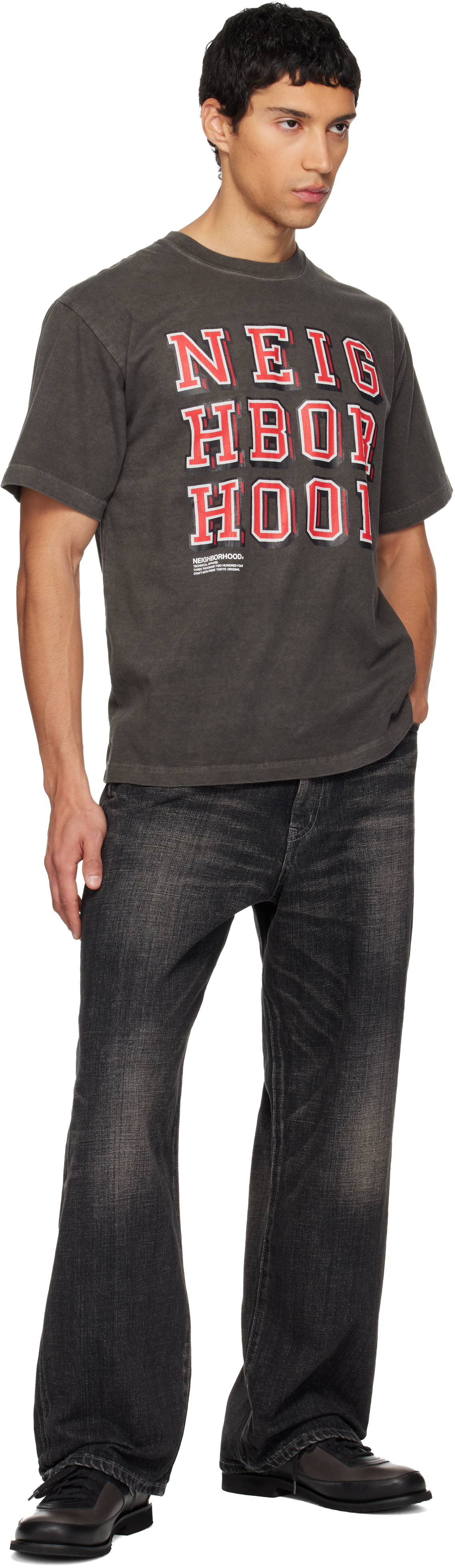 Neighborhood Black Washed Denim Dp Wide Jeans In Black