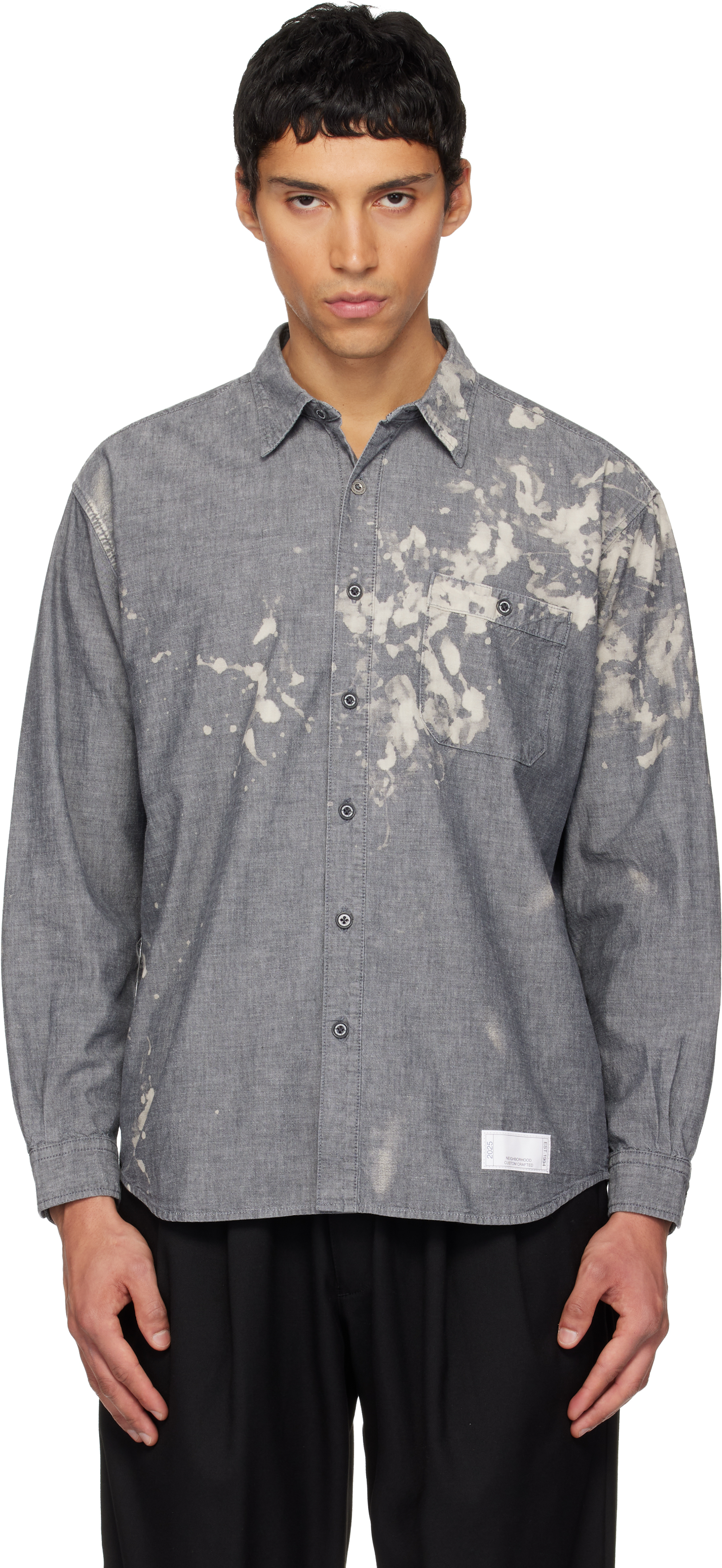 【L】BLEACH CHAMBRAY SH LS . CO Gray Garment Bleach Chambray LS Shirt by Neighborhood on Sale