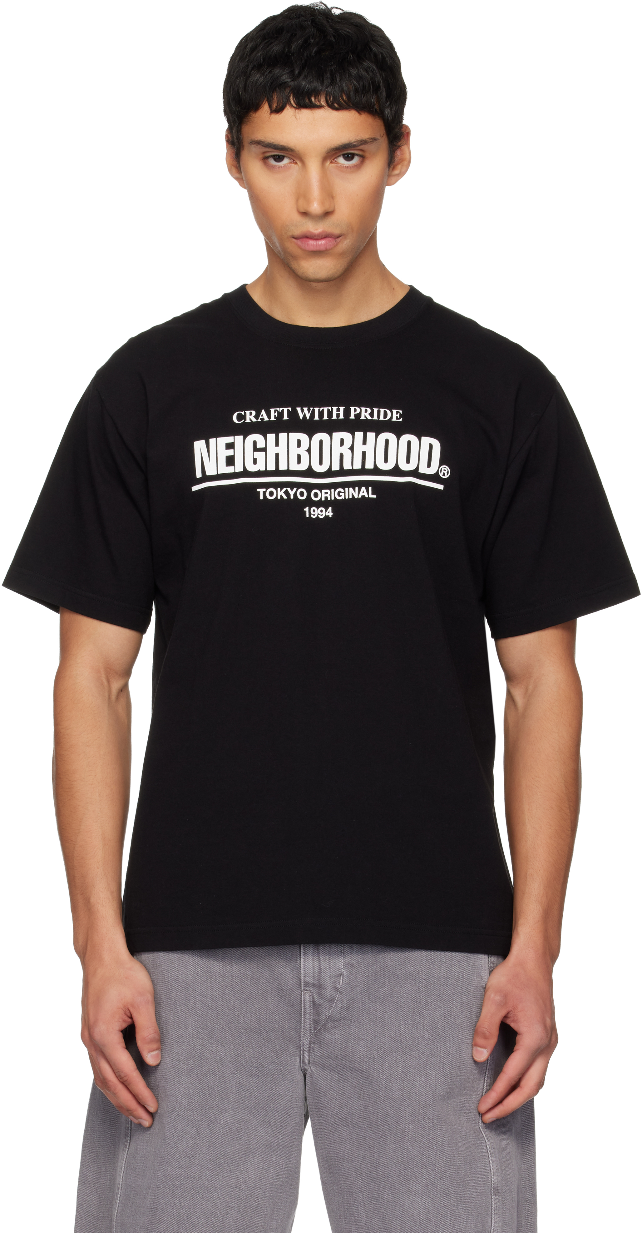 希少品！NEIGHBORHOOD SHIRT ブラック BLACK Black 'TEE SS-1' T-shirt by Neighborhood on Sale