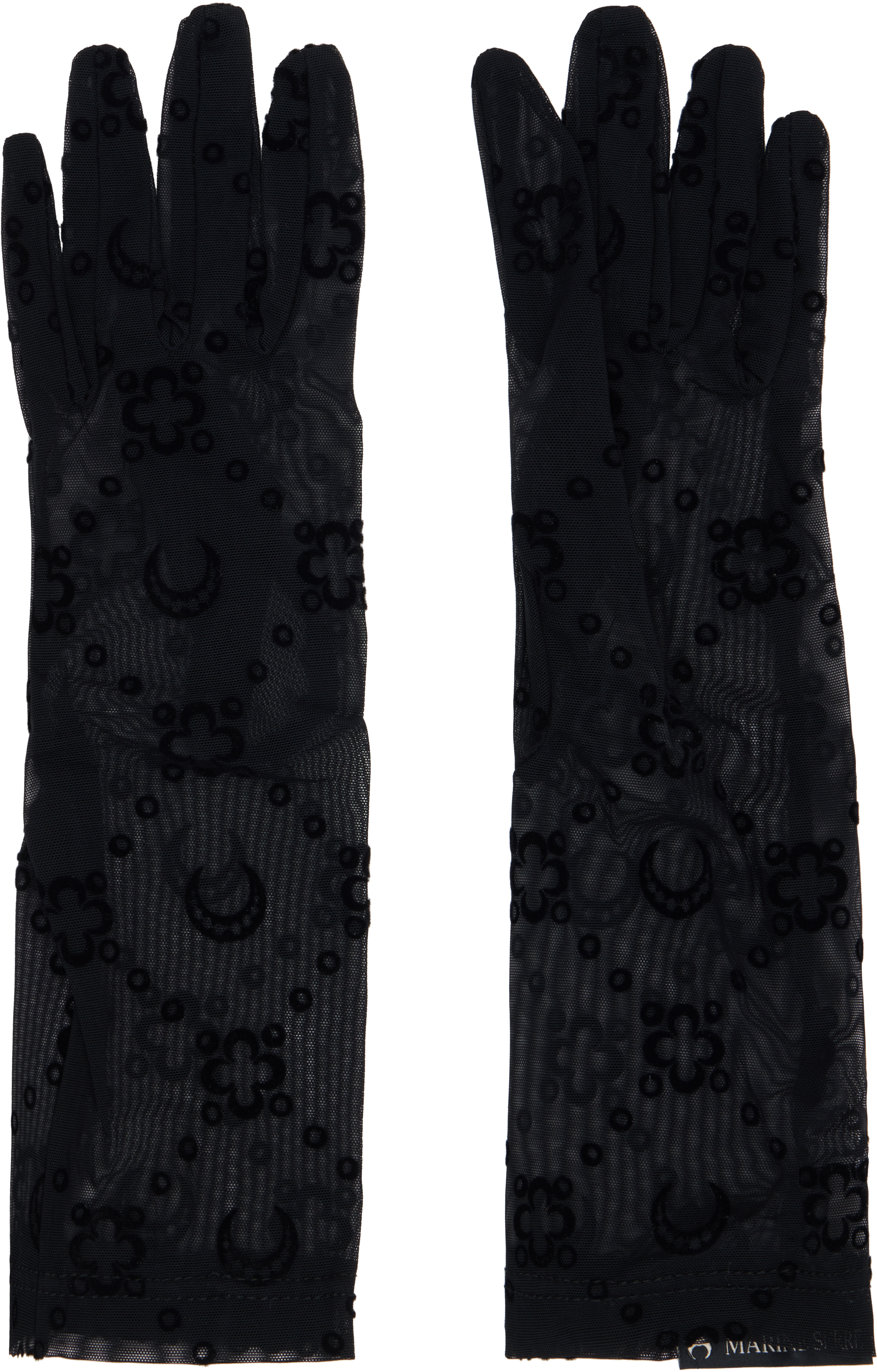 Black Moonogram Mesh Flock Short Gloves by Marine Serre on Sale