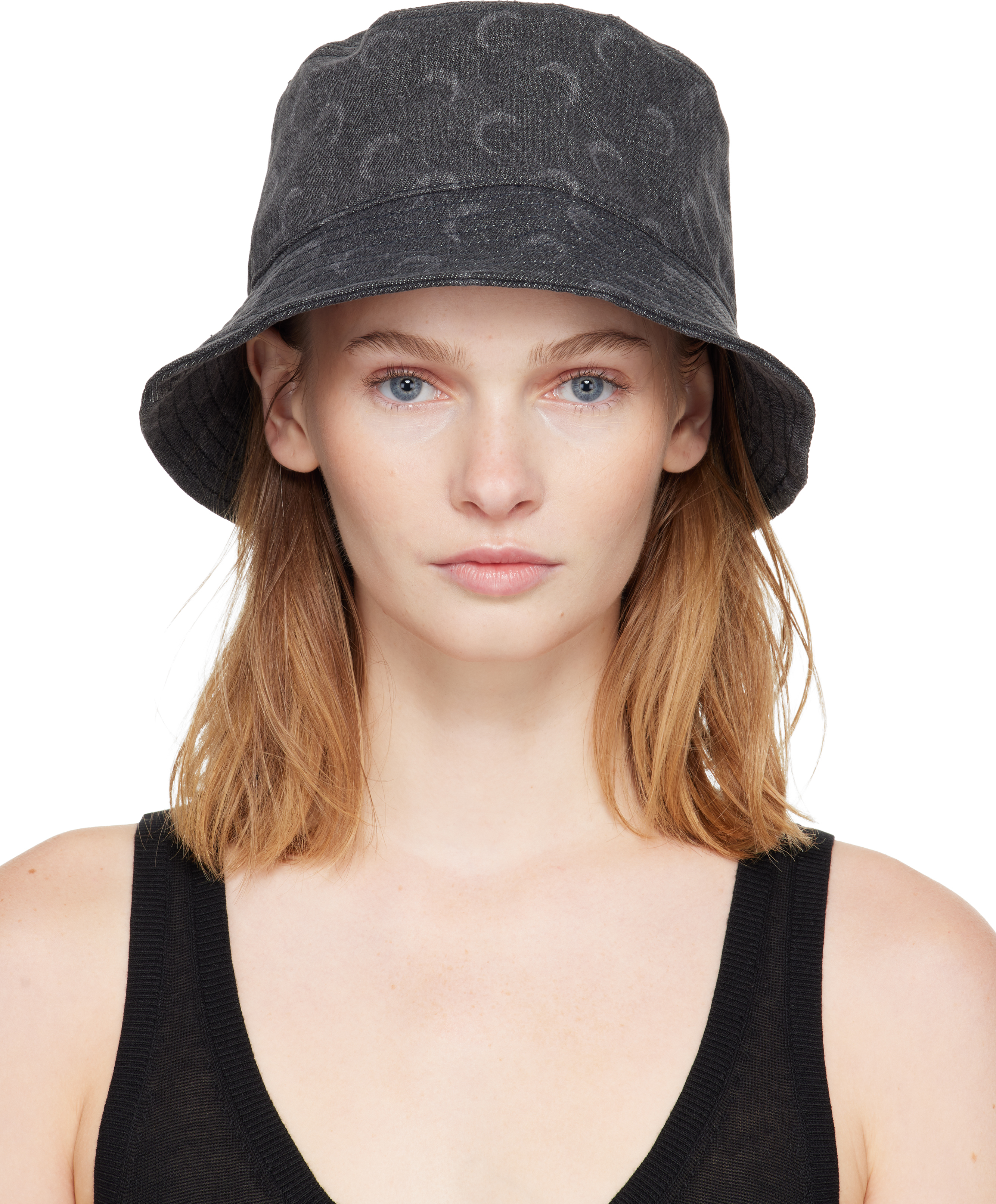 Marine Serre Gray Moon Laser Denim Bucket Hat In Gray