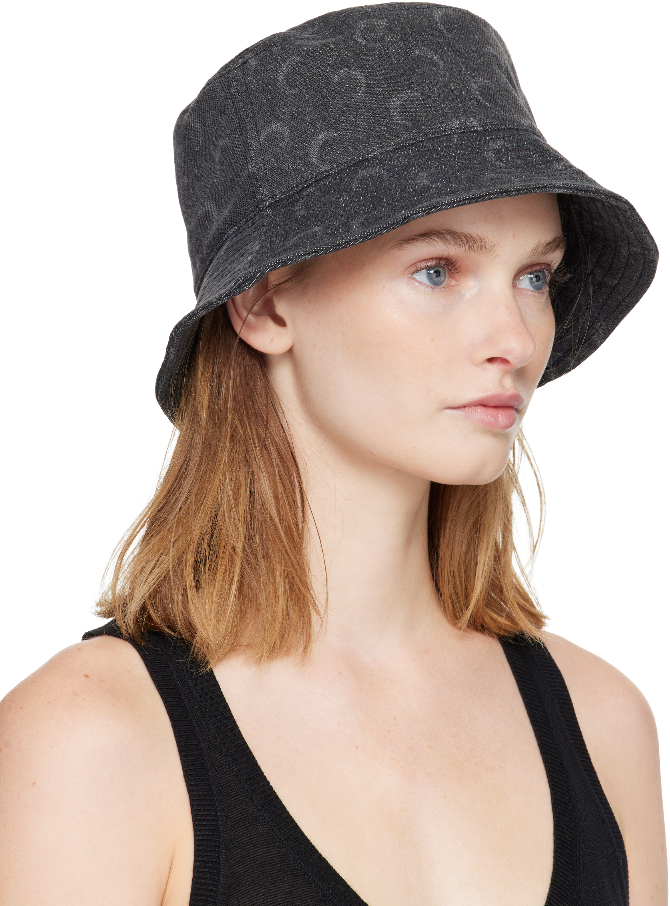Marine Serre Gray Moon Laser Denim Bucket Hat In Gray